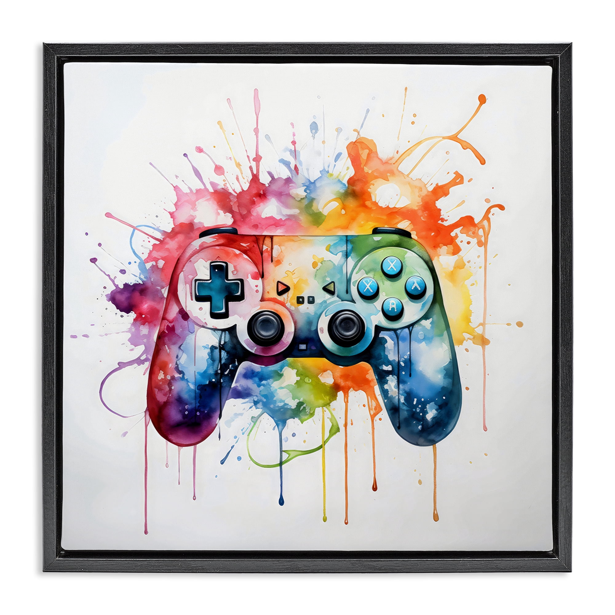 Stupell Industries Colors of Gaming Splatter Black Framed Floater Canvas Wall Art, design by Creative Studio