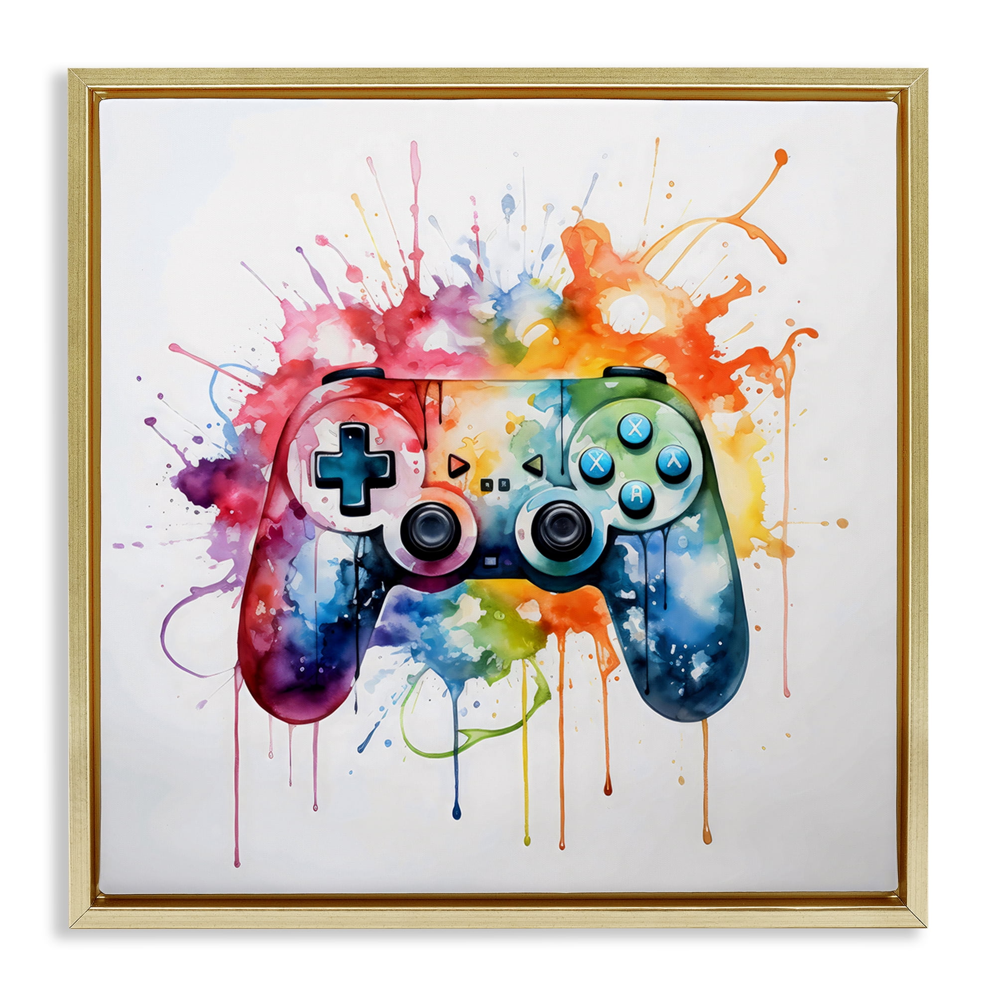 Stupell Industries Colors of Gaming Splatter Gold Framed Floater Canvas Wall Art, design by Creative Studio