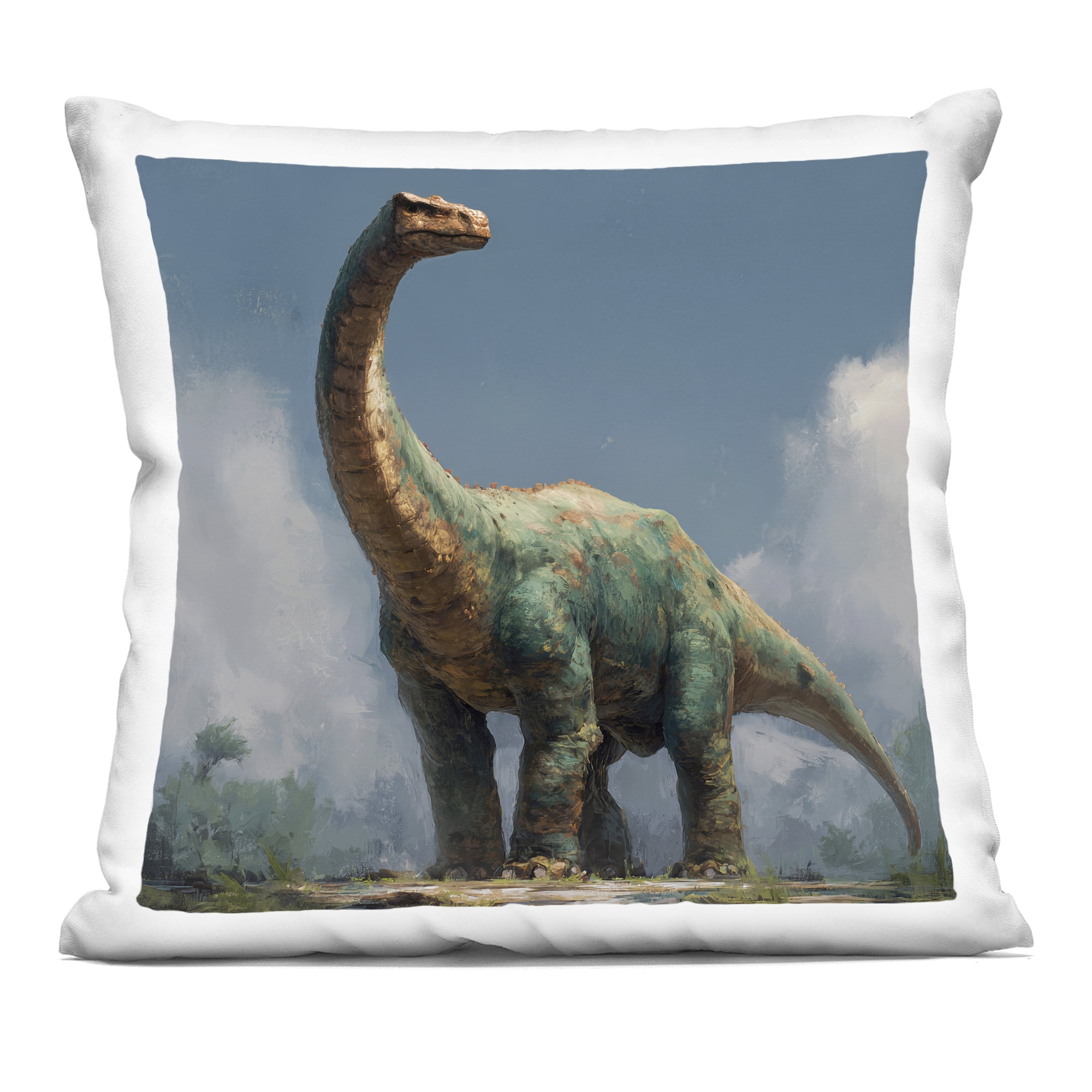 Stupell Industries Colossal Brontosaurus in Meadow Decorative Printed Throw Pillow, design by Wumples, 18 x 7 x 18