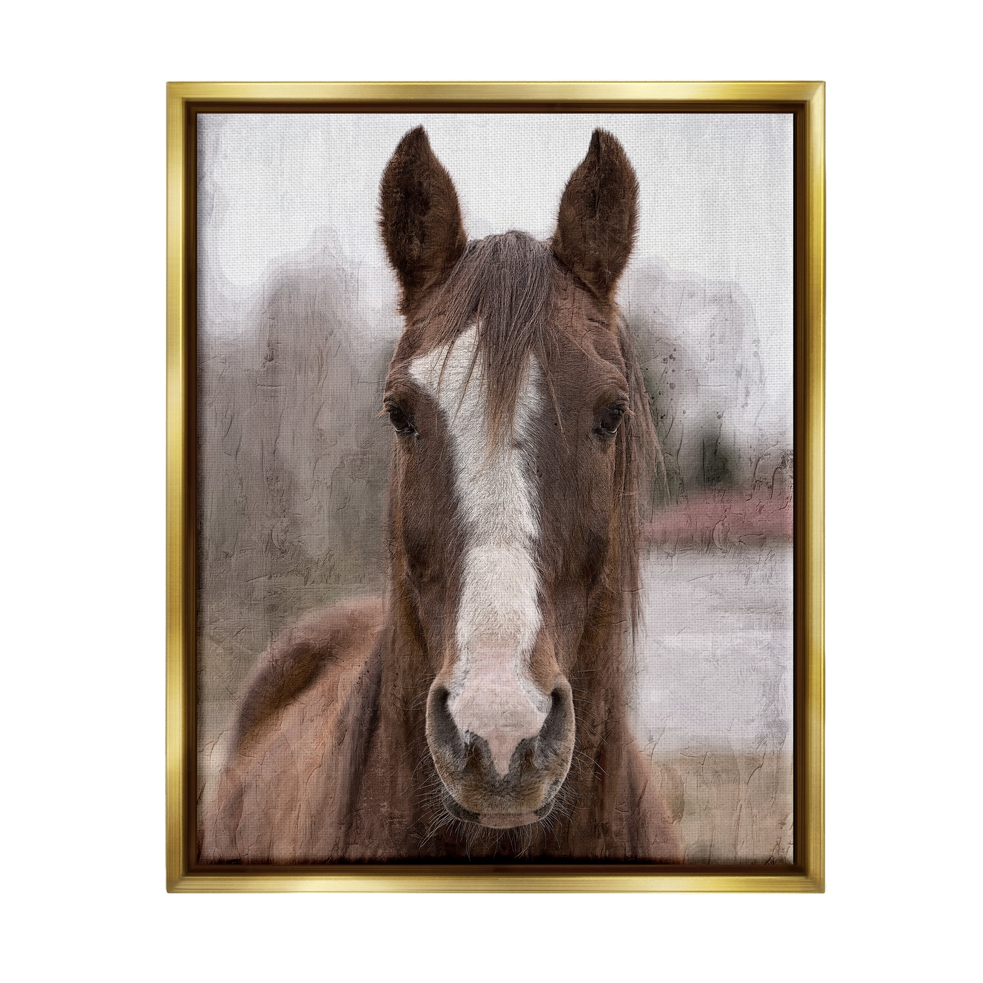 Stupell Industries Colt Horse Portrait Animals & Insects Painting Gold Floater Framed Canvas Art Print Wall Art, 17 x 21