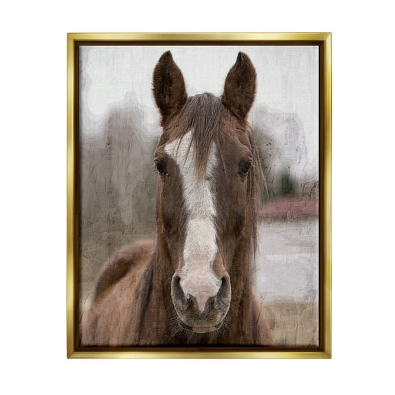 Stupell Industries Colt Horse Portrait Animals & Insects Painting Gold Floater Framed Canvas Art Print Wall Art, 17 x 21