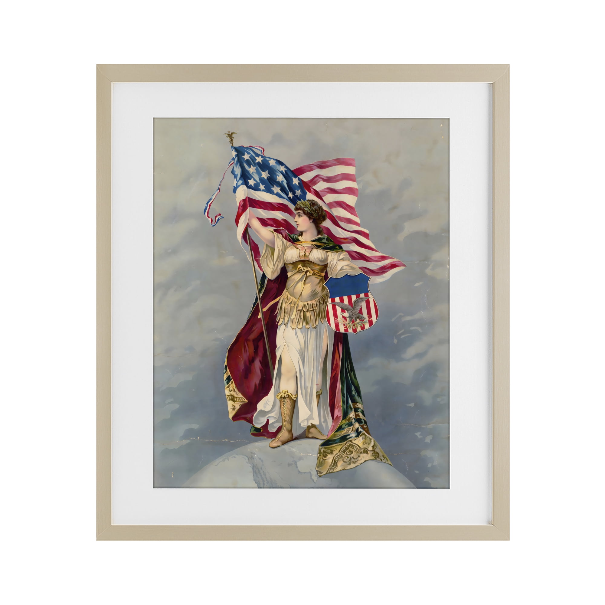 Stupell Industries Columbia Standing with American Flag Birch Framed Print Under Glass, design by Arlington Prints