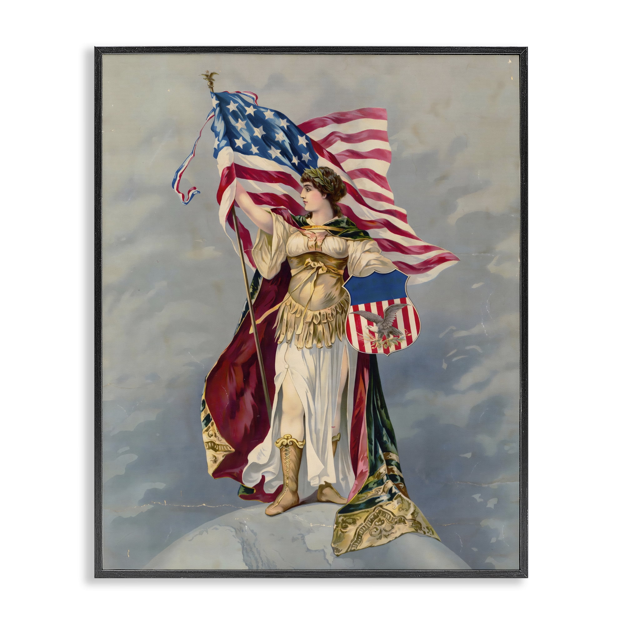 Stupell Industries Columbia Standing with American Flag Black Framed Giclee Art, design by Arlington Prints