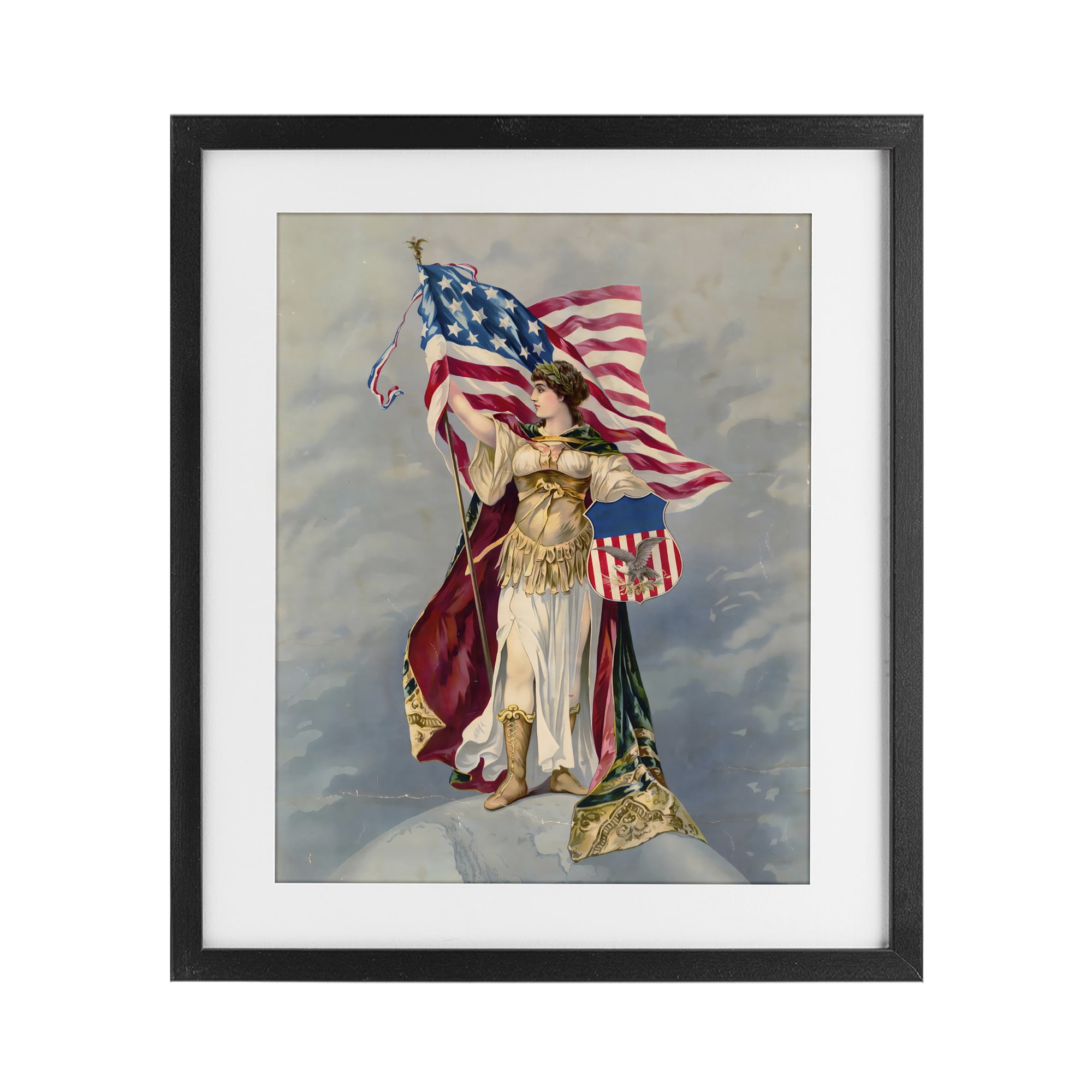 Stupell Industries Columbia Standing with American Flag Black Framed Print Under Glass, design by Arlington Prints
