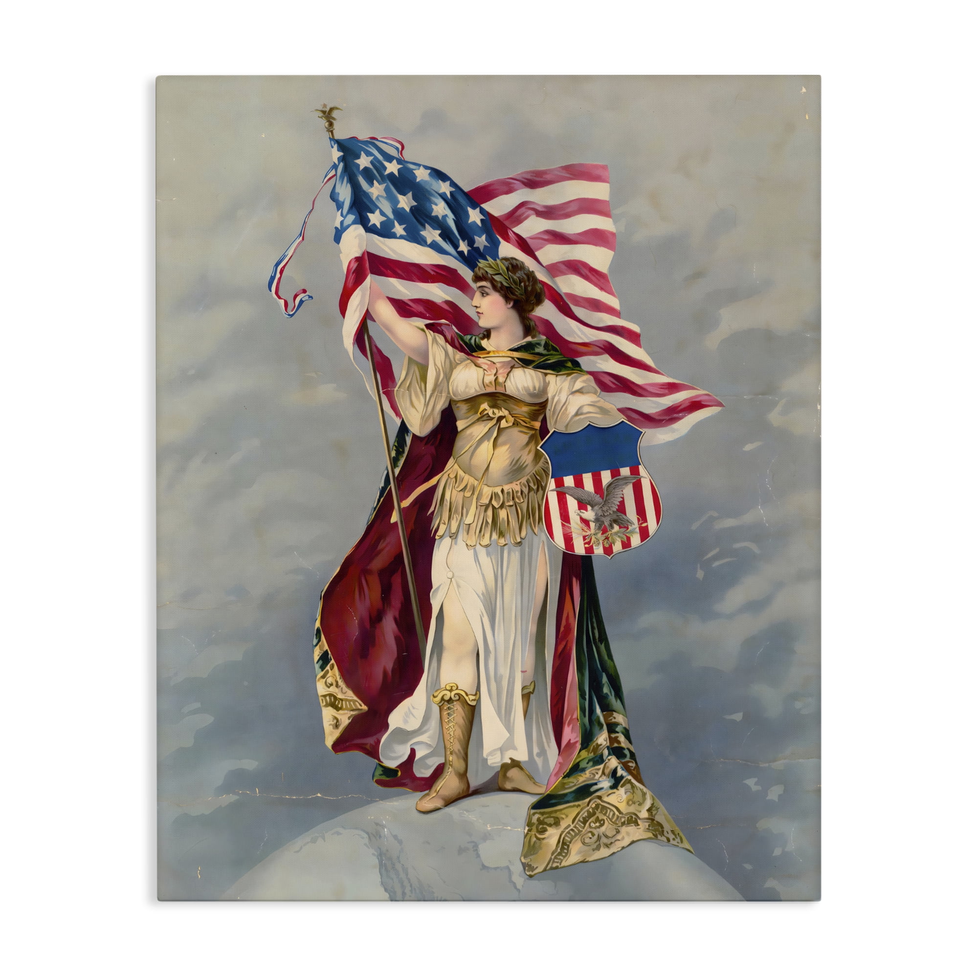 Stupell Industries Columbia Standing with American Flag Canvas Wall Art, design by Arlington Prints
