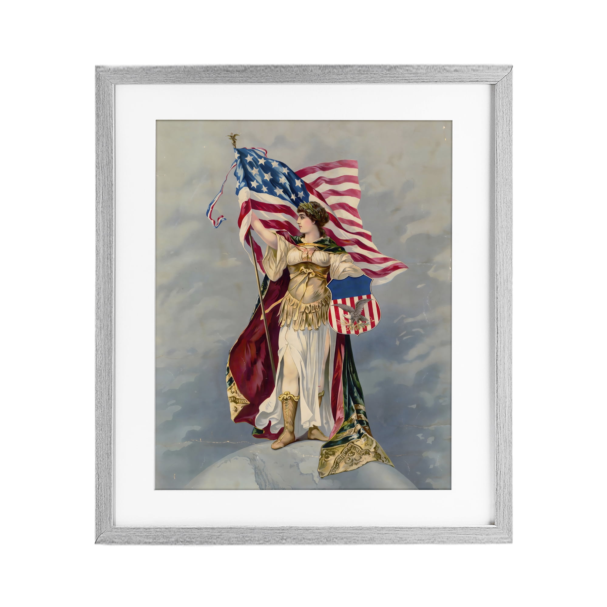 Stupell Industries Columbia Standing with American Flag Gray Framed Print Under Glass, design by Arlington Prints