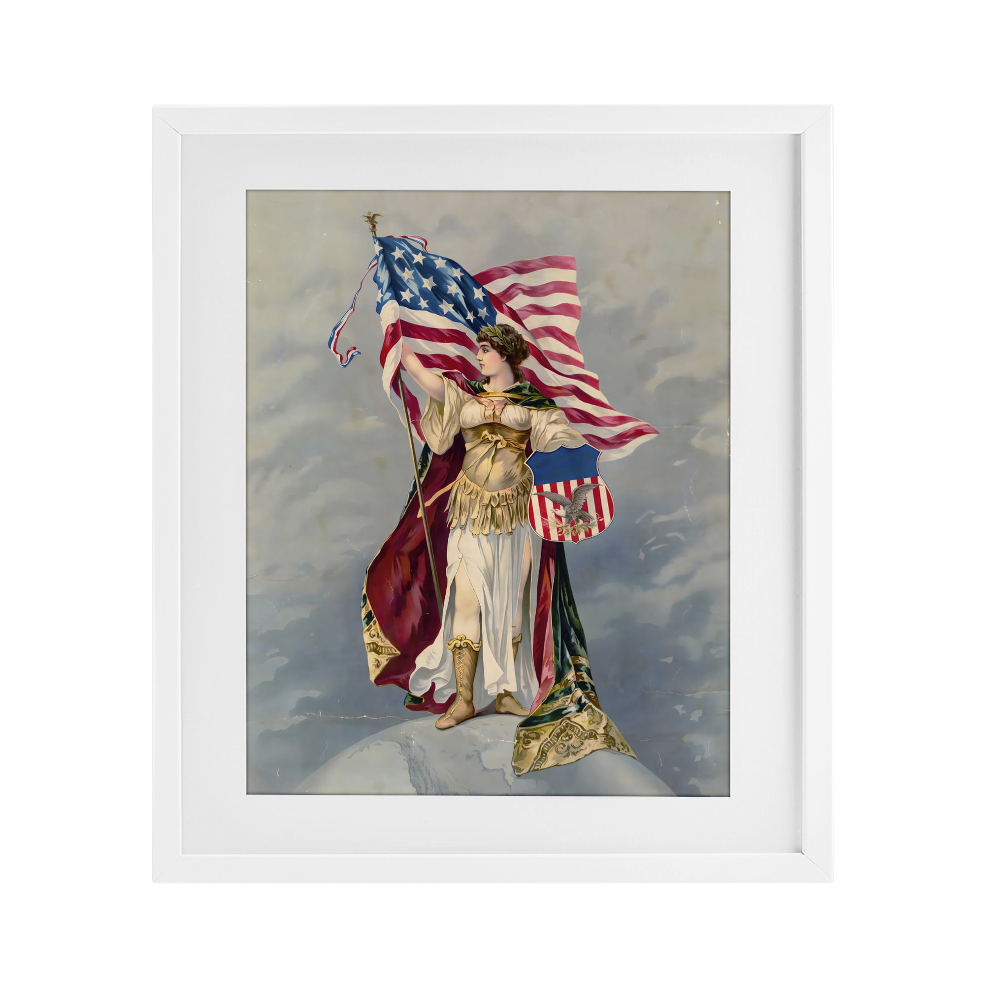 Stupell Industries Columbia Standing with American Flag White Framed Print Under Glass, design by Arlington Prints
