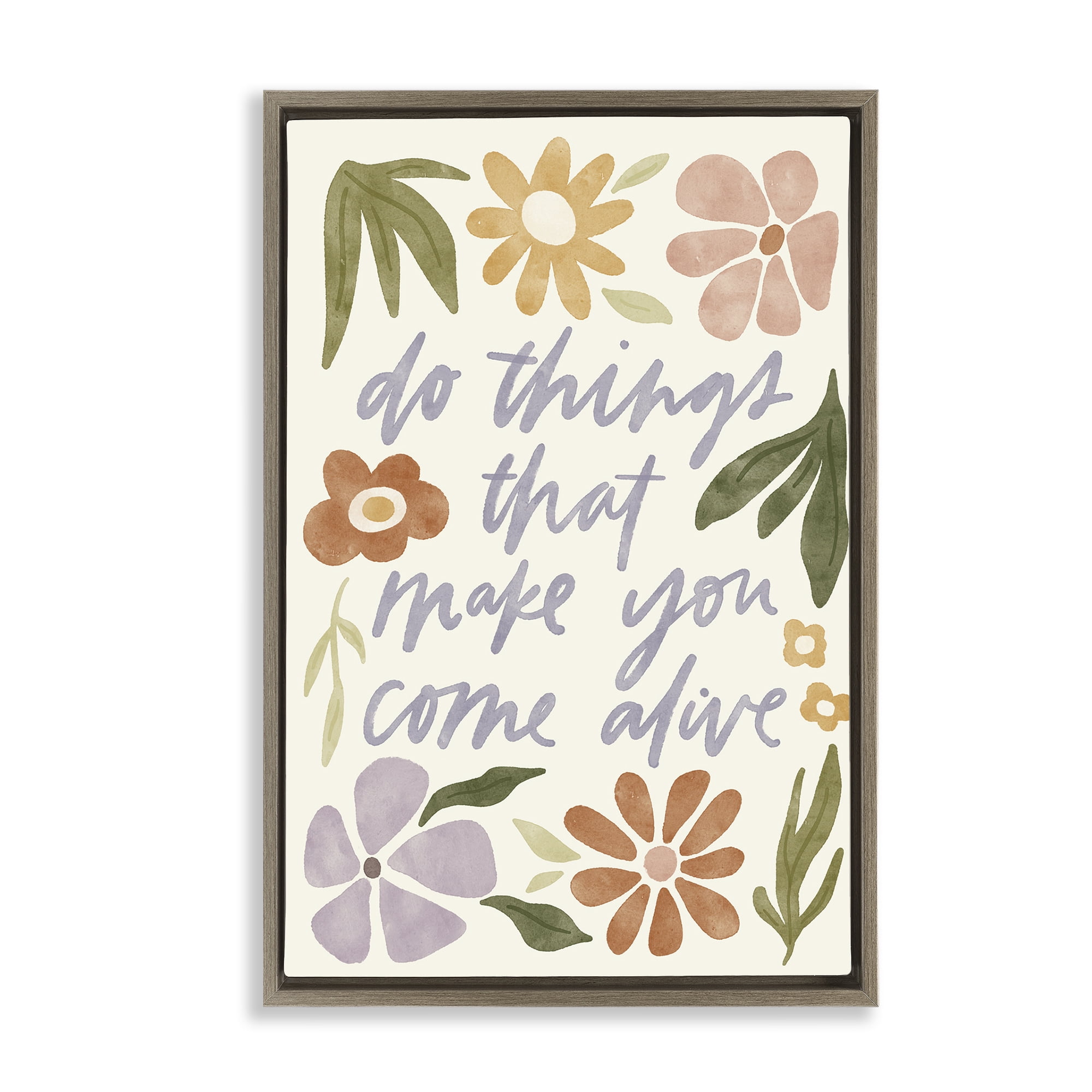 Stupell Industries Come Alive Inspiring Flowers Plants & Flowers Painting Brown Floater Framed Canvas Art Print Wall Art, 21 x 31