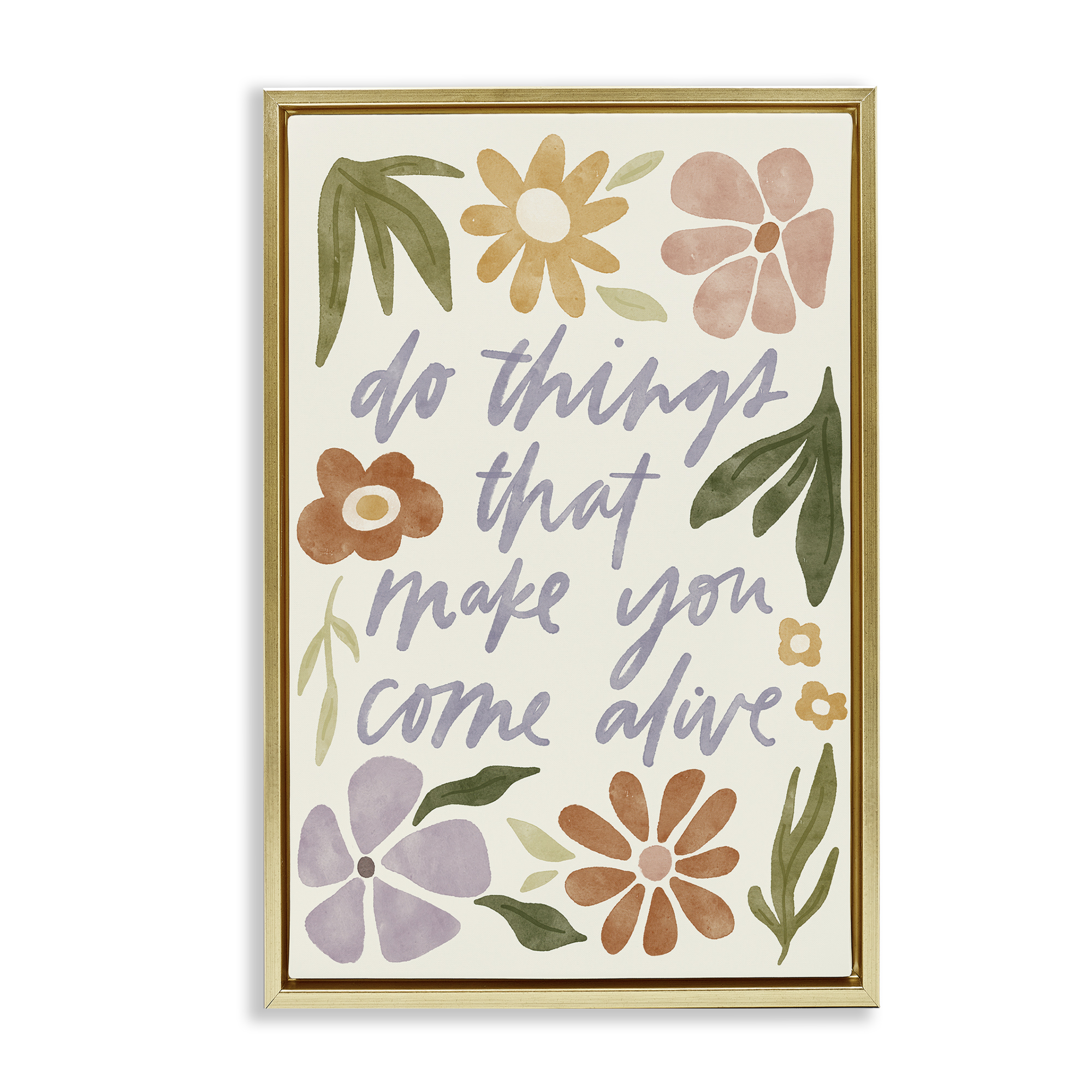 Stupell Industries Come Alive Inspiring Flowers Plants & Flowers Painting Gold Floater Framed Canvas Art Print Wall Art, 17 x 25