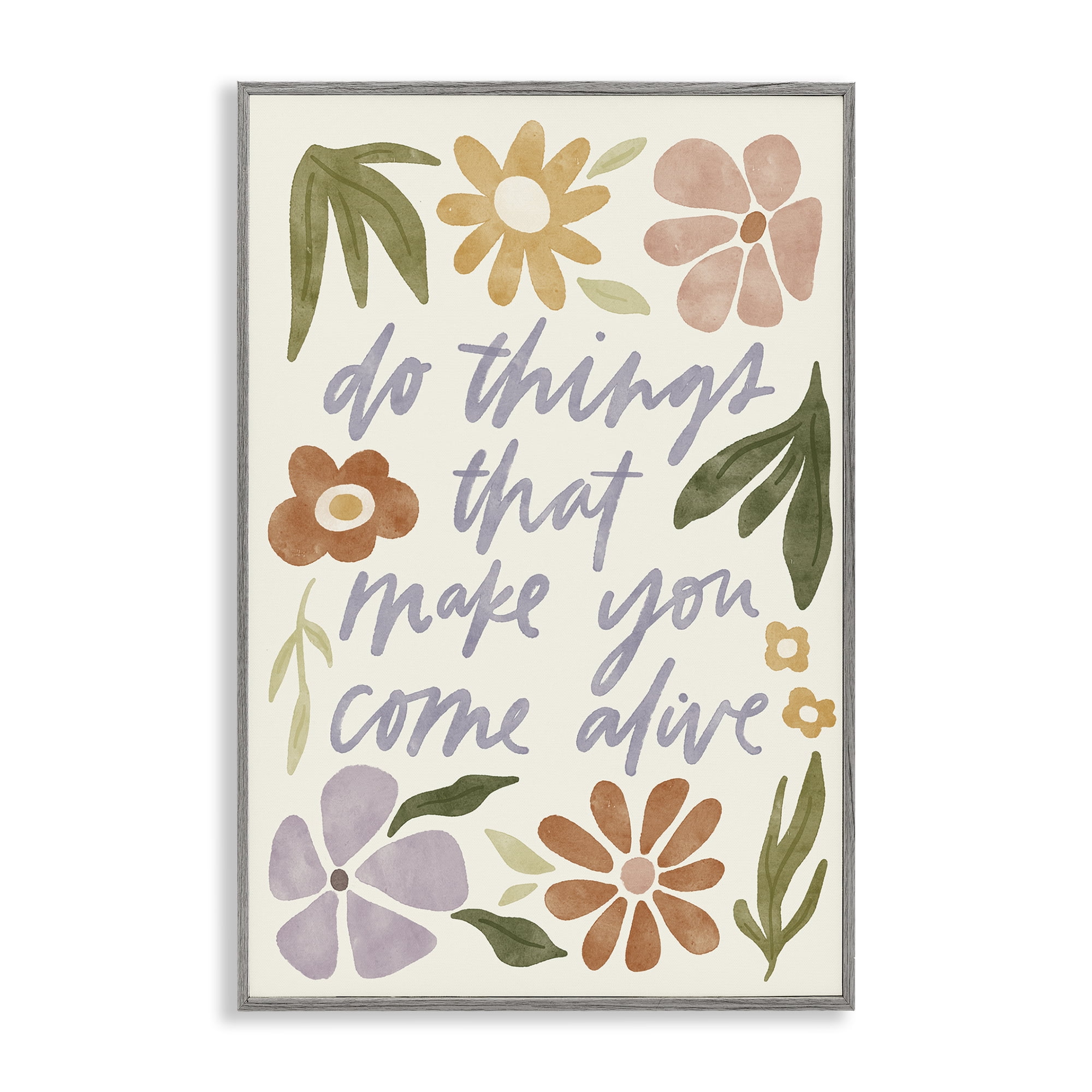 Stupell Industries Come Alive Inspiring Flowers Plants & Flowers Painting Gray Framed Art Print Wall Art, 12 x 18