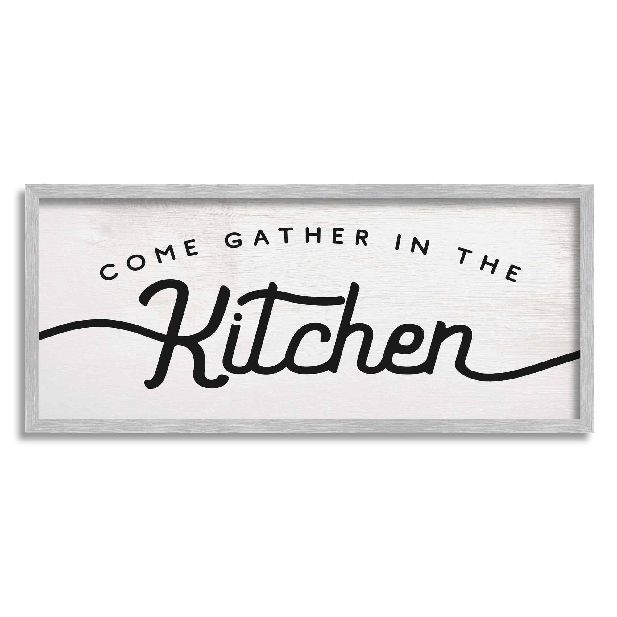 Stupell Industries Come Gather In The Kitchen Sign Family Charm Modern Painting Gray Framed Art Print Wall Art, 10 x 24, Design by Daphne Polselli