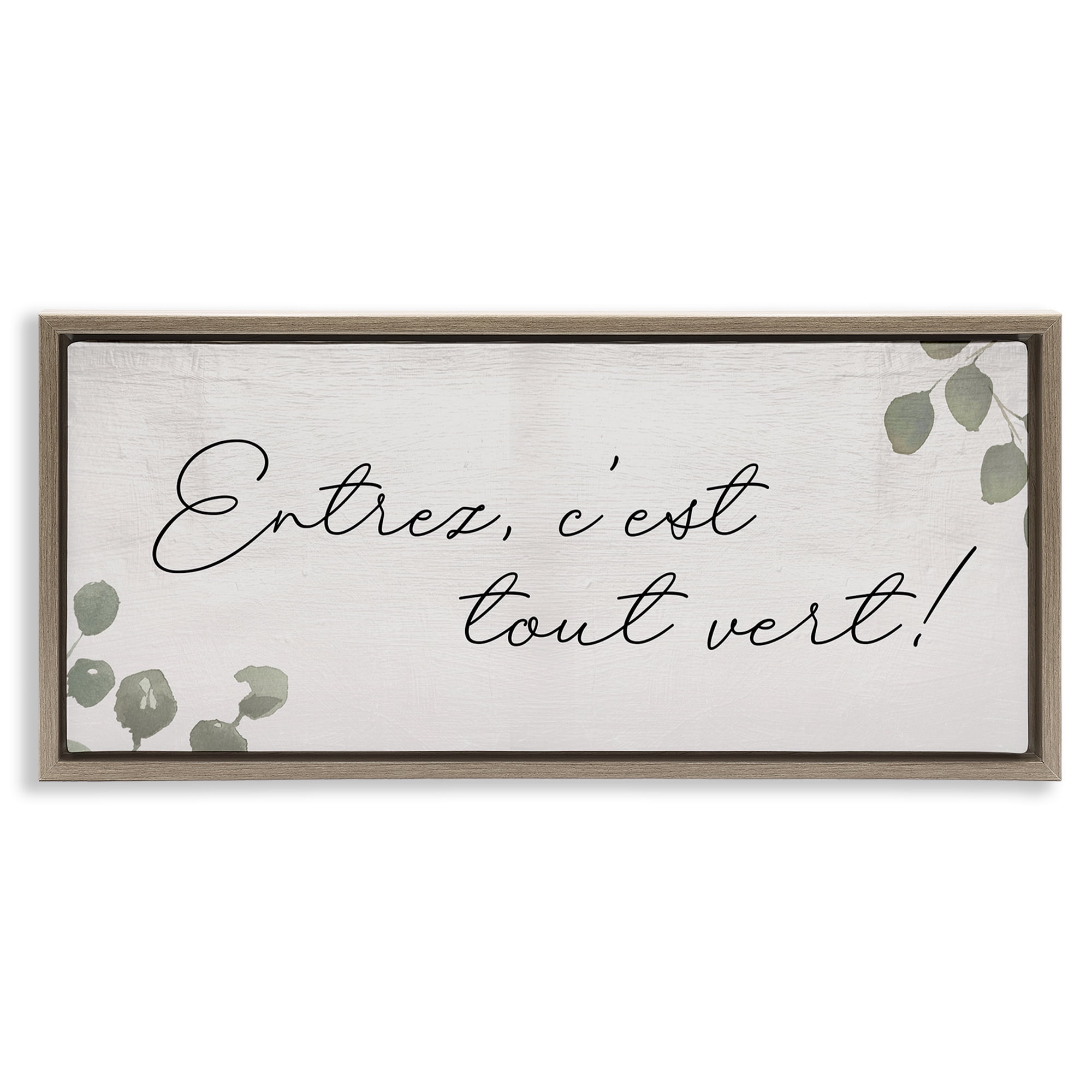 Stupell Industries Come In It's Green Phrase Plants & Flowers Painting Brown Floater Framed Canvas Art Print Wall Art, 25 x 11