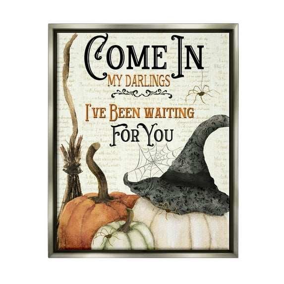 Stupell Industries Come In Spooky Halloween Holiday Painting Gray Floater Framed Canvas Art Print Wall Art, 17 x 21