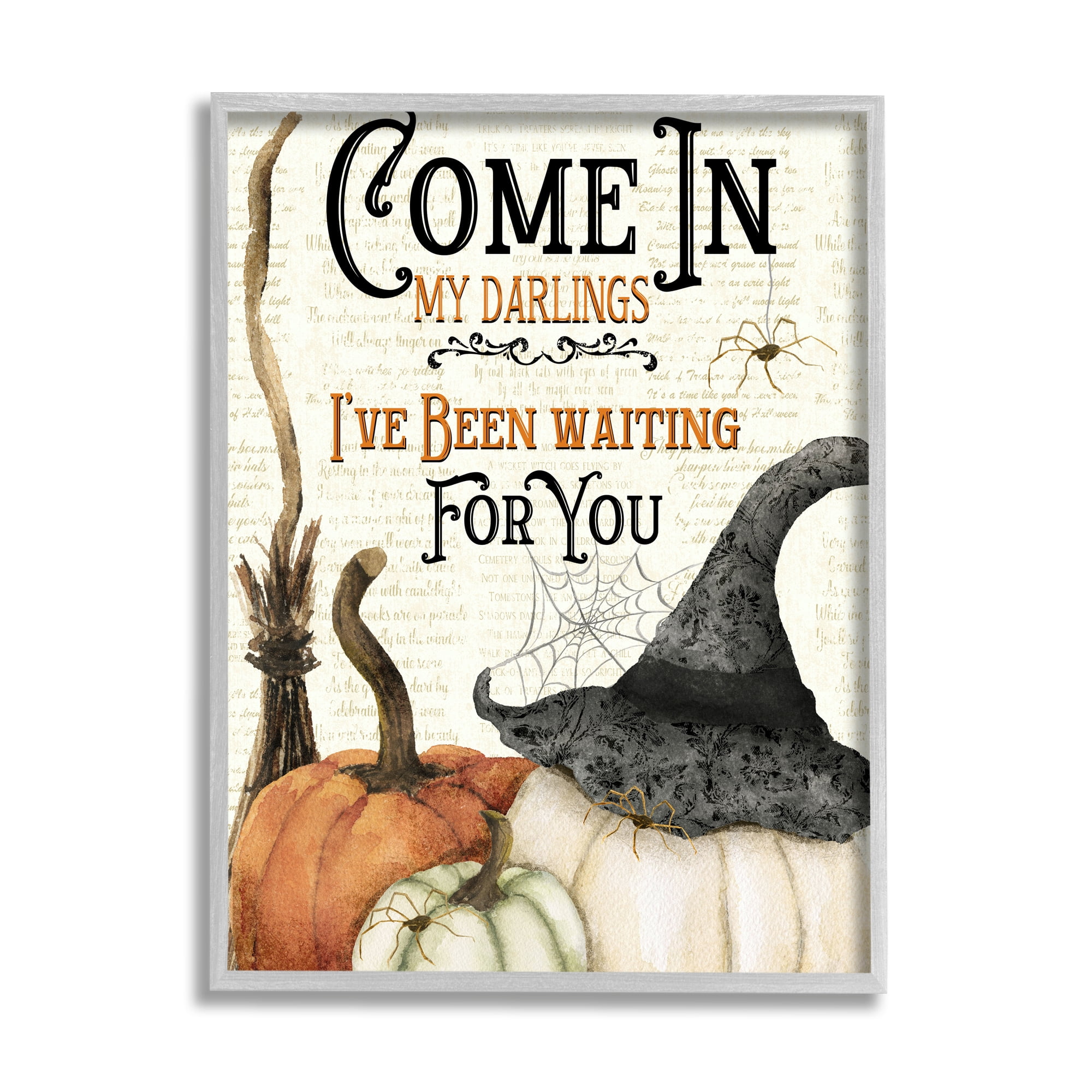 Stupell Industries Come In Spooky Halloween Holiday Painting Gray Framed Art Print Wall Art, 11 x 14