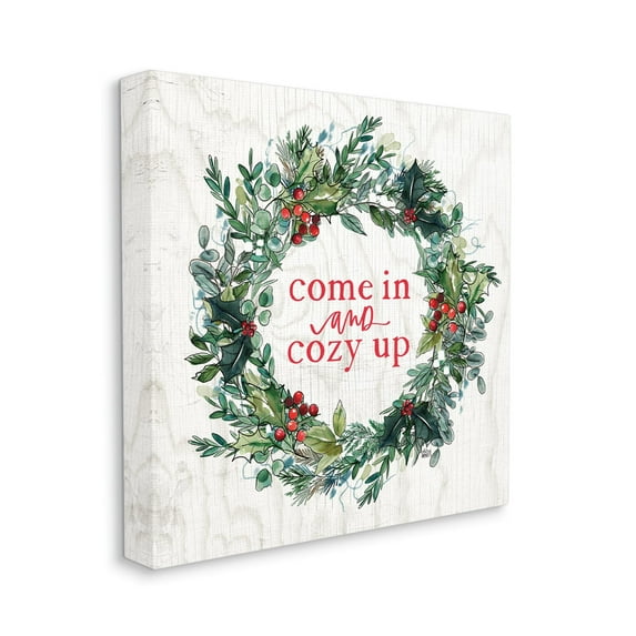 Stupell Industries Come In and Cozy Up Winter Red Holly Inspirational Painting Gallery Wrapped Canvas Print Wall Art, 36 x 36
