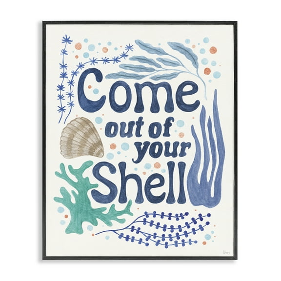 Stupell Industries Come Out Of Your Shell Nautical & Beach Painting Black Framed Art Print Wall Art, 11 x 14