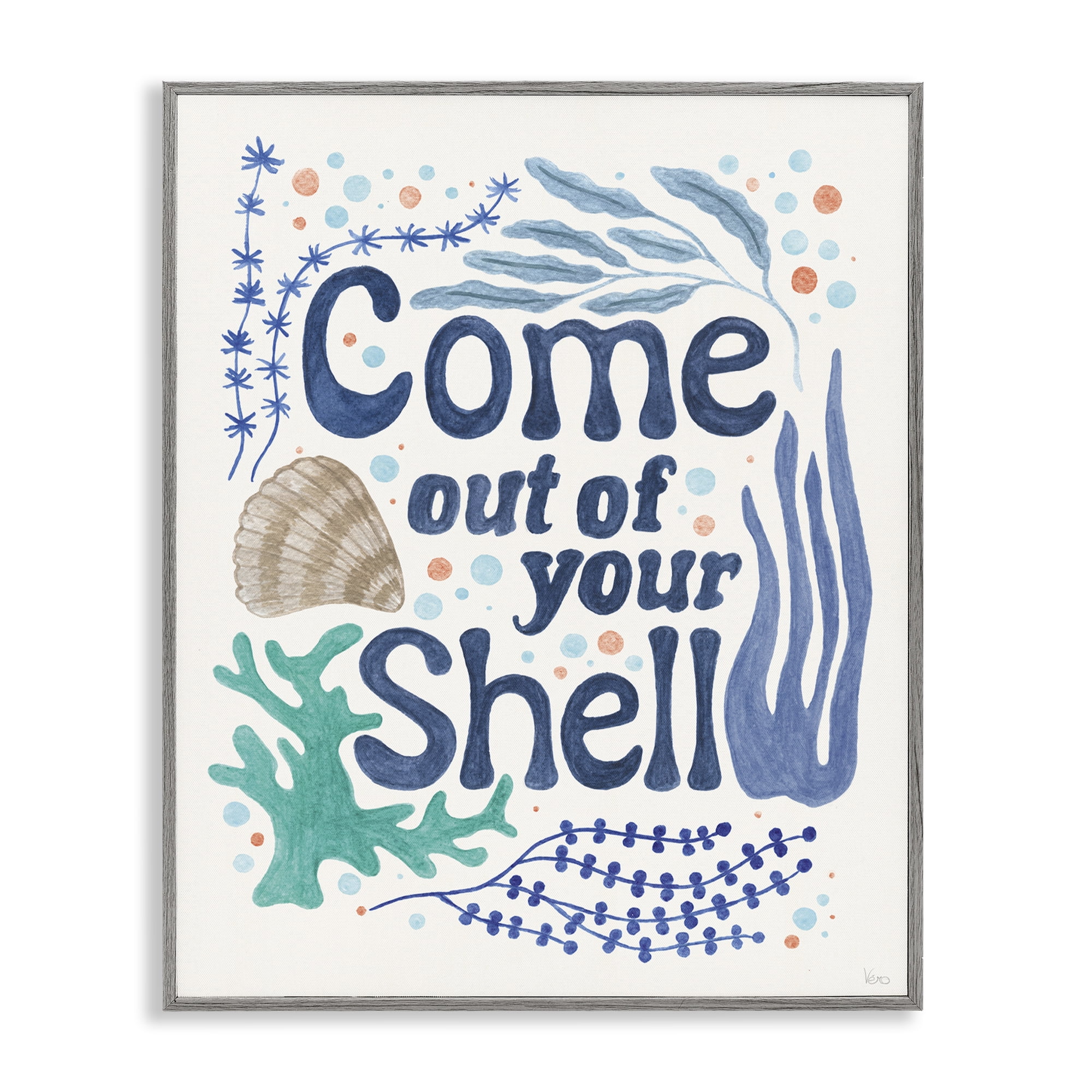 Stupell Industries Come Out Of Your Shell Nautical & Beach Painting Gray Framed Art Print Wall Art, 16 x 20