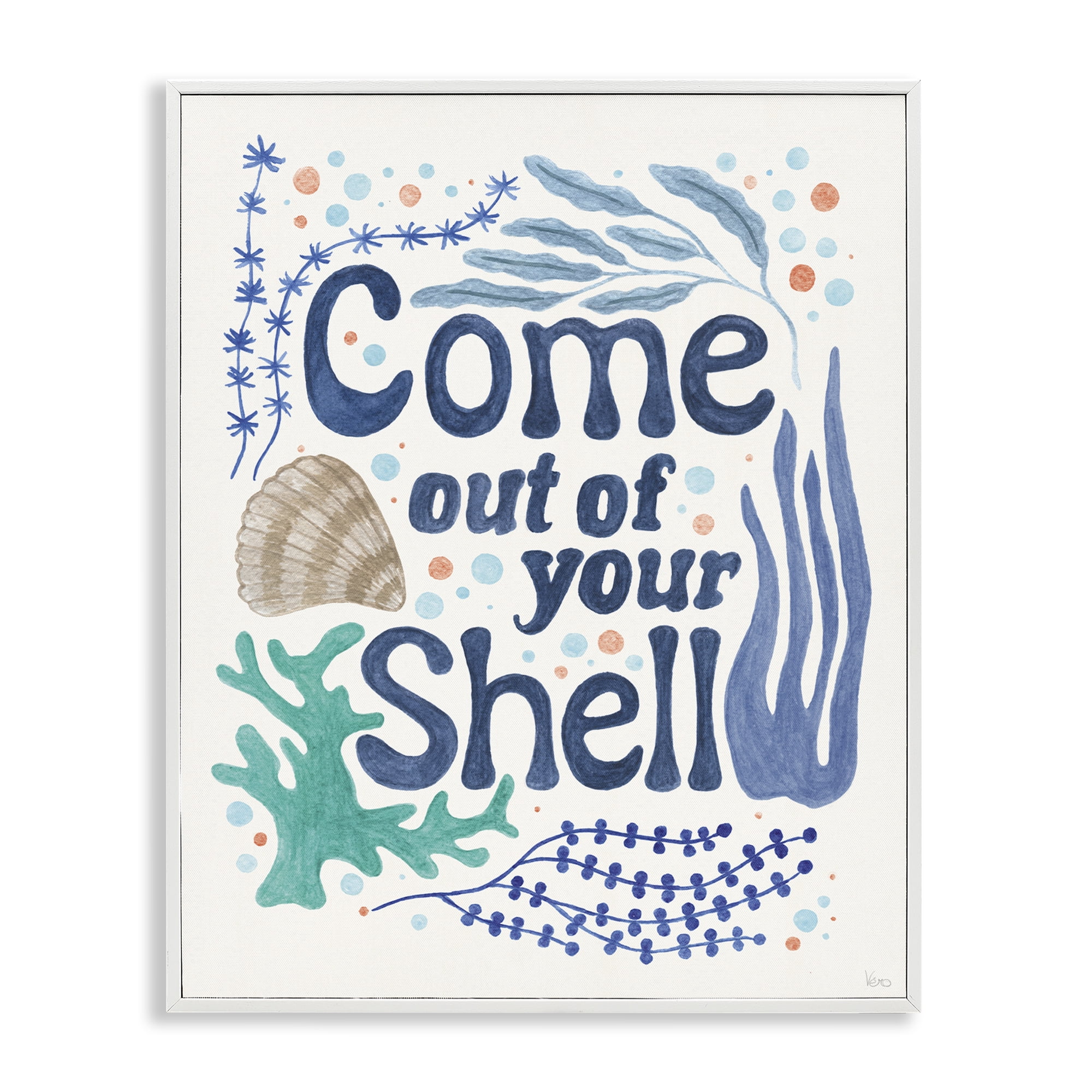 Stupell Industries Come Out Of Your Shell Nautical & Beach Painting White Framed Art Print Wall Art, 24 x 30
