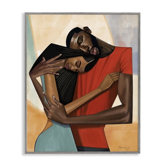 Stupell Industries Comfort Cubism Portrait Gray Framed Giclee Art design by Manasseh Johnson Sr, 30 x 24