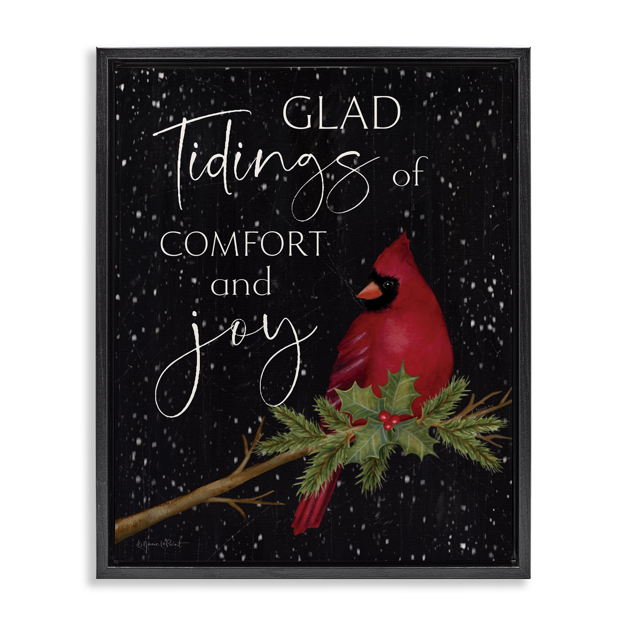 Stupell Industries Comfort & Joy Cardinal Holiday Painting Black Floater Framed Canvas Art Prints Wall Art, 17 x 21