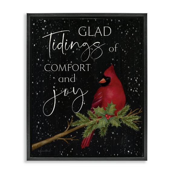 Stupell Industries Comfort & Joy Cardinal Holiday Painting Black Floater Framed Canvas Art Prints Wall Art, 17 x 21