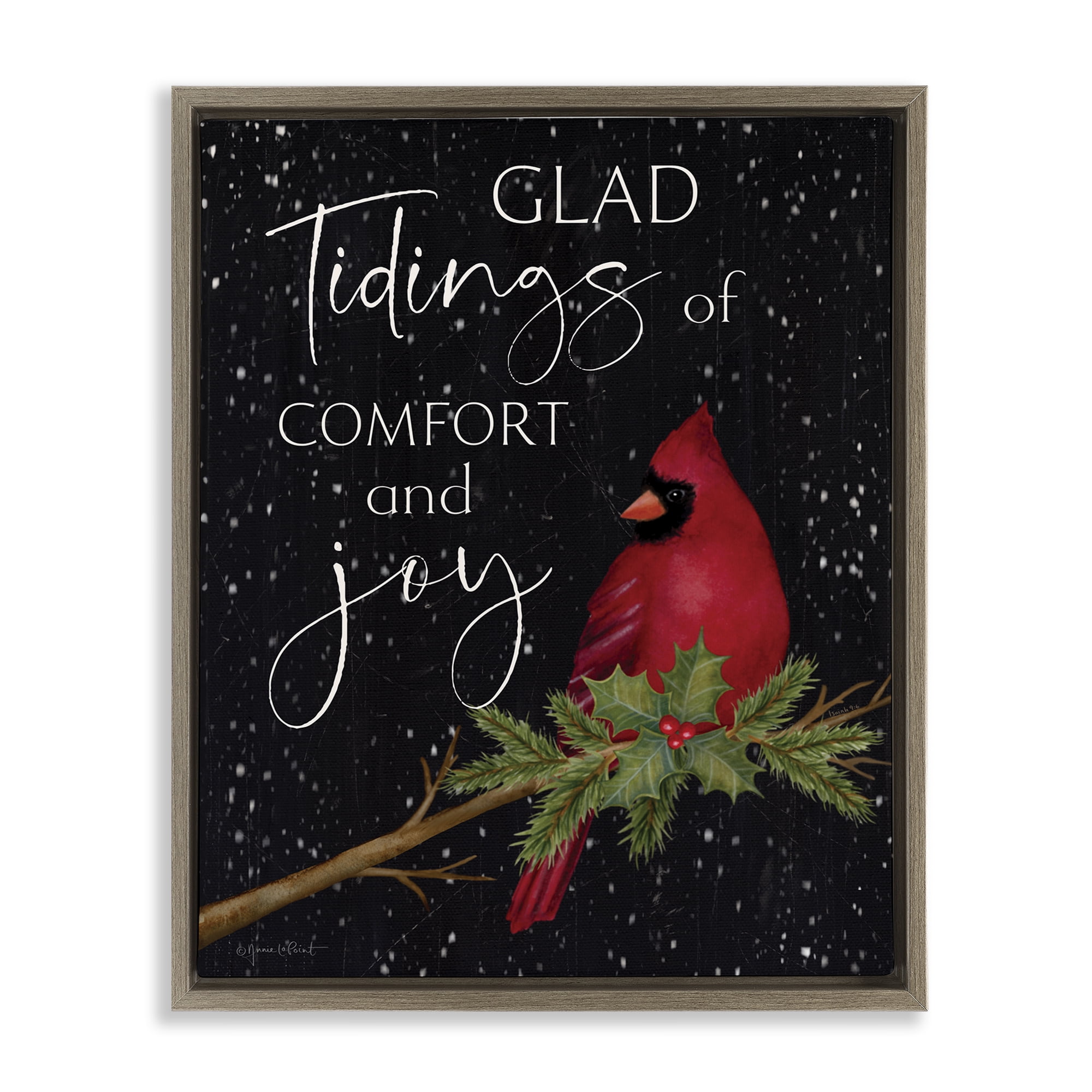 Stupell Industries Comfort & Joy Cardinal Holiday Painting Brown Floater Framed Canvas Art Prints Wall Art, 25 x 31