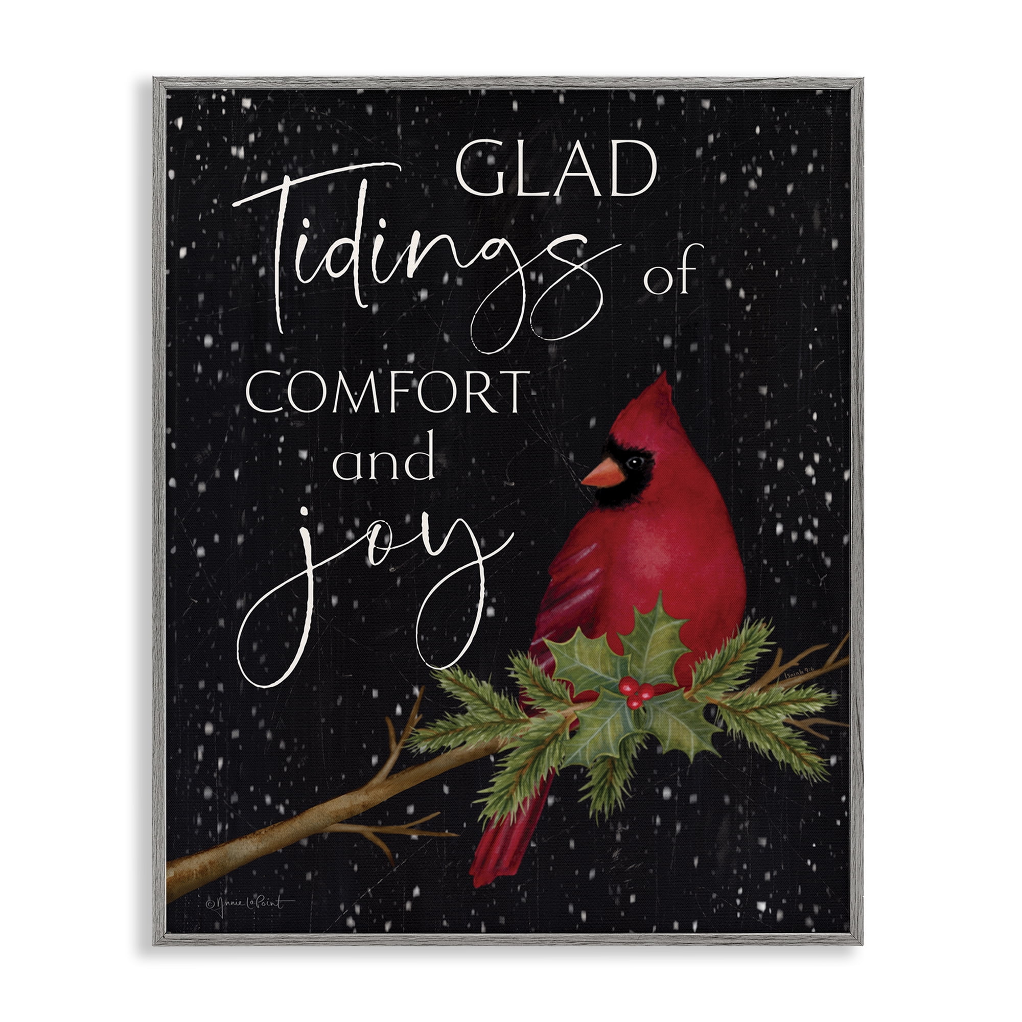 Stupell Industries Comfort & Joy Cardinal Holiday Painting Gray Framed Art Prints Wall Art, 24 x 30