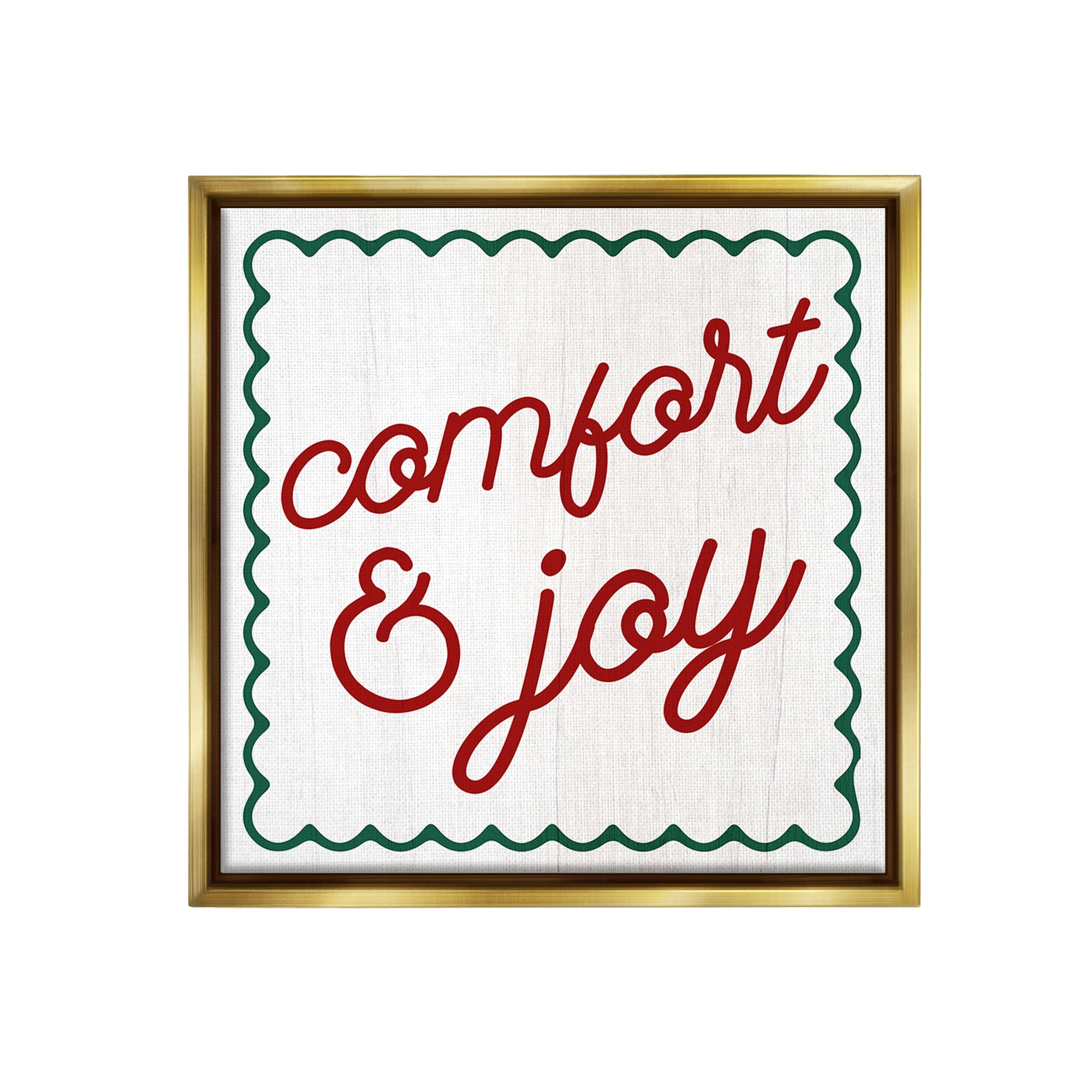 Stupell Industries Comfort & Joy Phrase Holiday Painting Gold Floater Framed Canvas Art Print Wall Art, 18 x 18