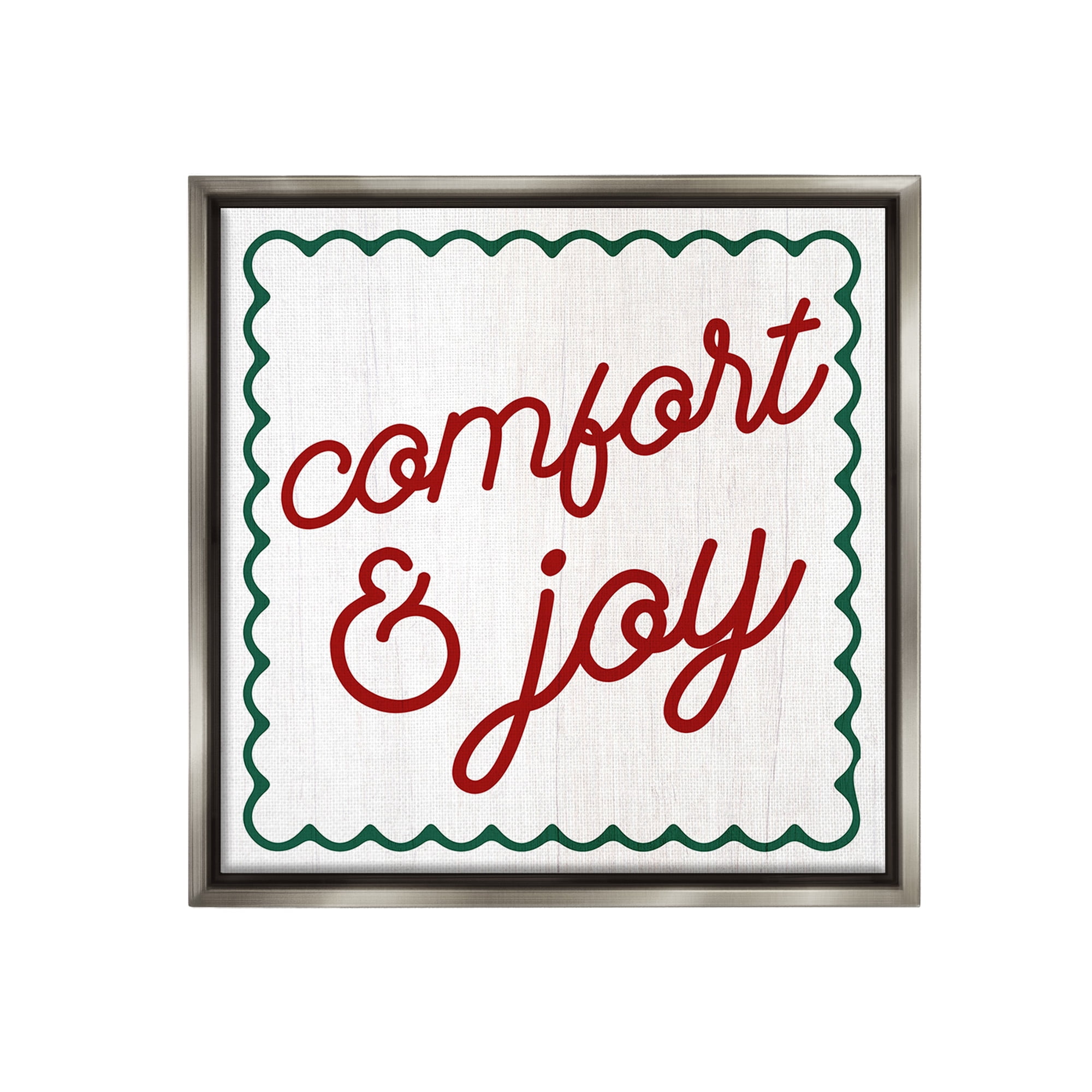 Stupell Industries Comfort & Joy Phrase Holiday Painting Gray Floater Framed Canvas Art Print Wall Art, 18 x 18