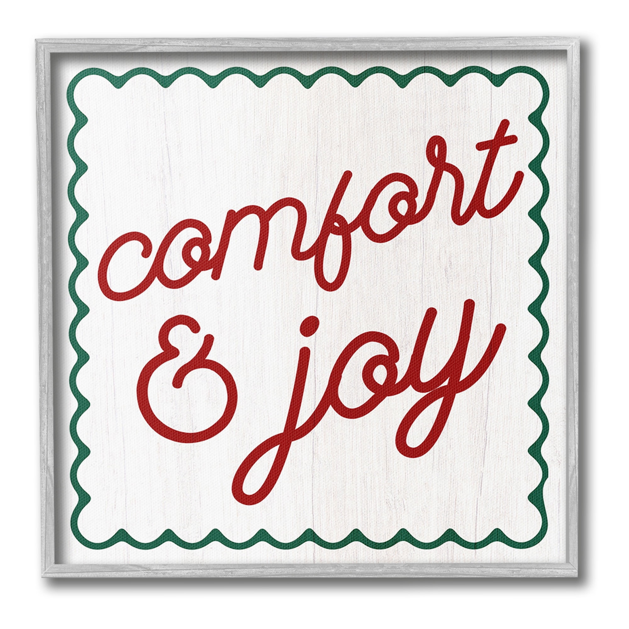 Stupell Industries Comfort & Joy Phrase Holiday Painting Gray Framed Art Print Wall Art, 17 x 17