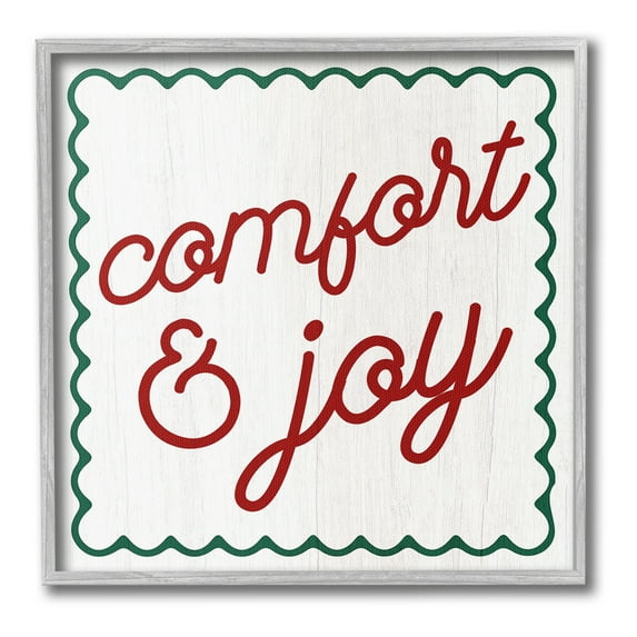 Stupell Industries Comfort & Joy Phrase Holiday Painting Gray Framed Art Print Wall Art, 24 x 24