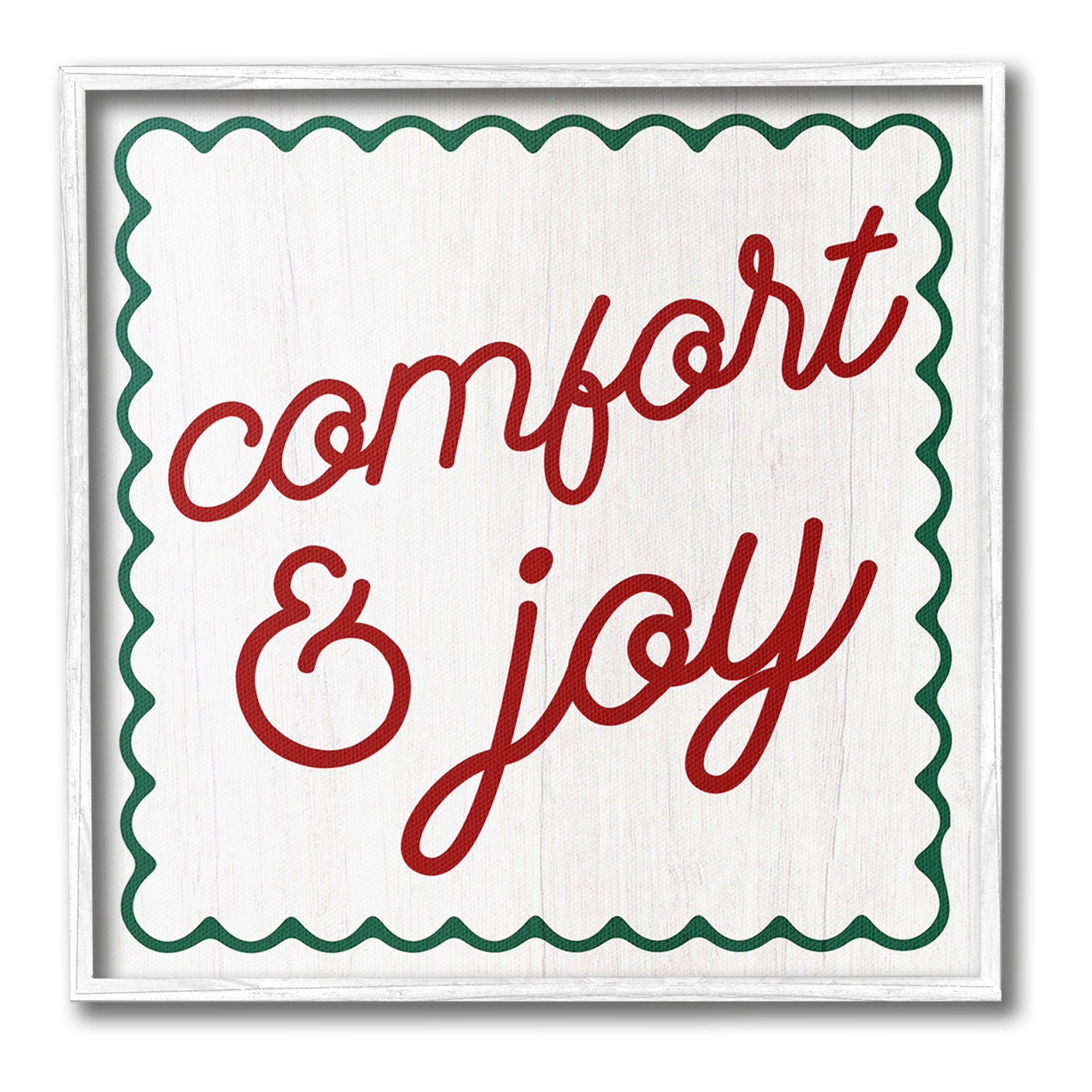 Stupell Industries Comfort & Joy Phrase Holiday Painting White Framed Art Print Wall Art, 12 x 12