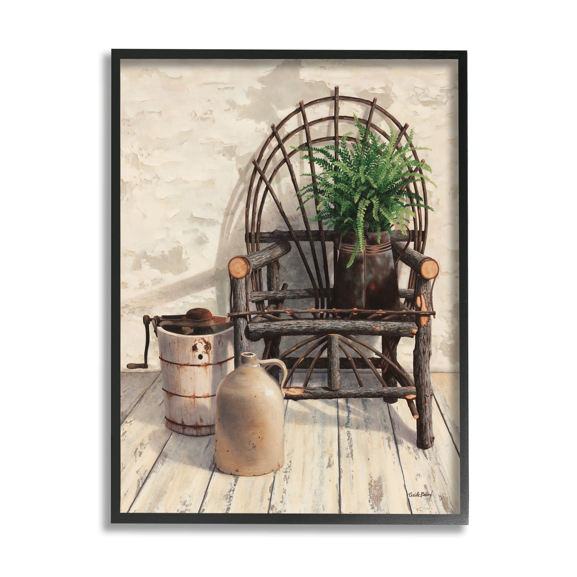 Stupell Industries Comfortable Porch Chair Still Life Rural Plant Painting Black Framed Art Print Wall Art, Design by Cecile Baird