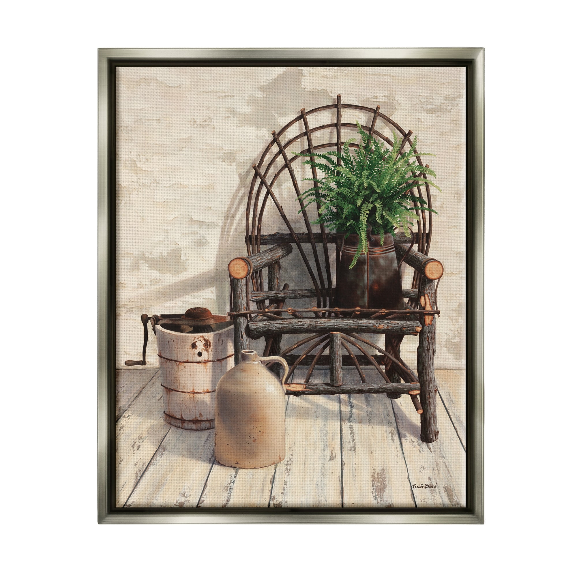 Stupell Industries Comfortable Porch Chair Still Life Rural Plant Painting Luster Gray Floating Framed Canvas Print Wall Art, Design by Cecile Baird