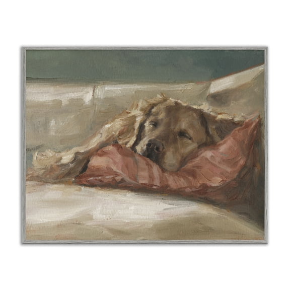 Stupell Industries Comfortable Sleeping Labrador Animals Painting Gray Framed Art Print Wall Art, 20 x 16