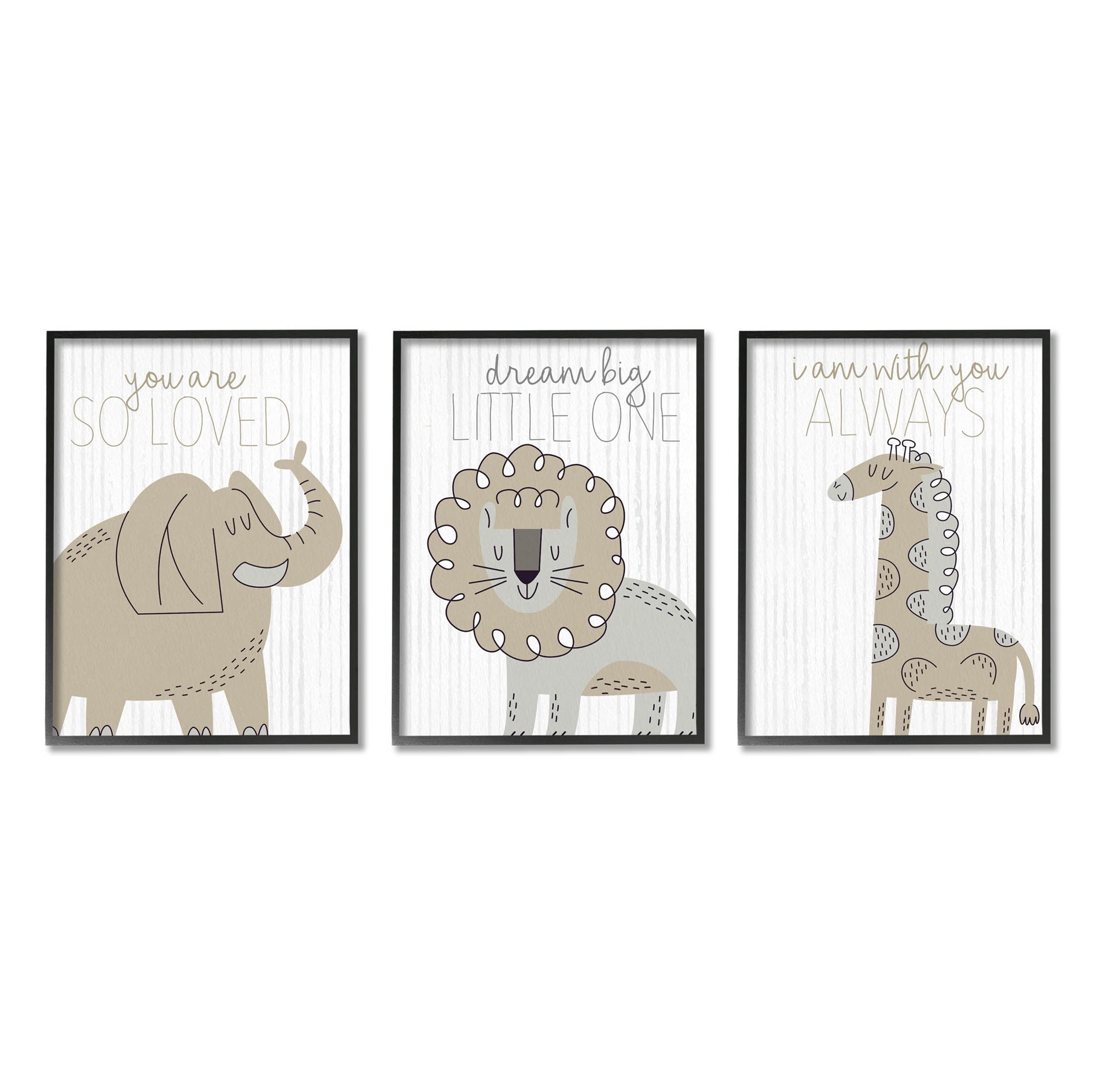 Stupell Industries Comforting Animal Nursery Sentiments Graphic Art Black Framed Art Print Wall Art, Set of 3, Design by Kim Allen
