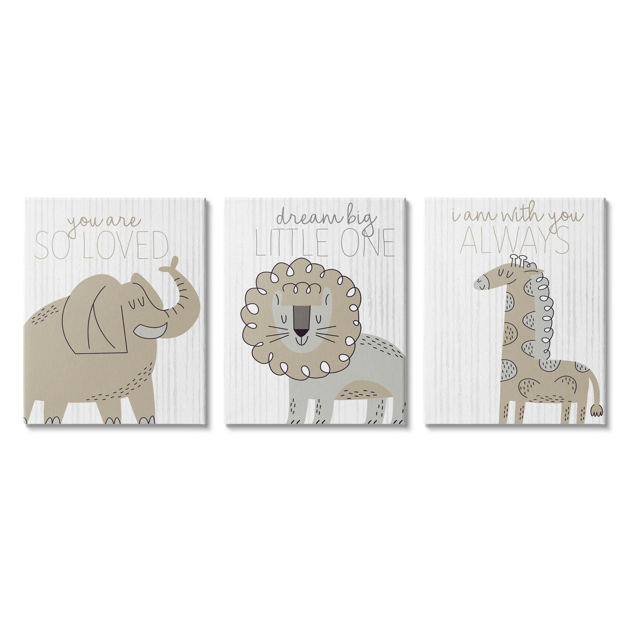 Comforting Animal Nursery Sentiments Beige Canvas Wall Art Set