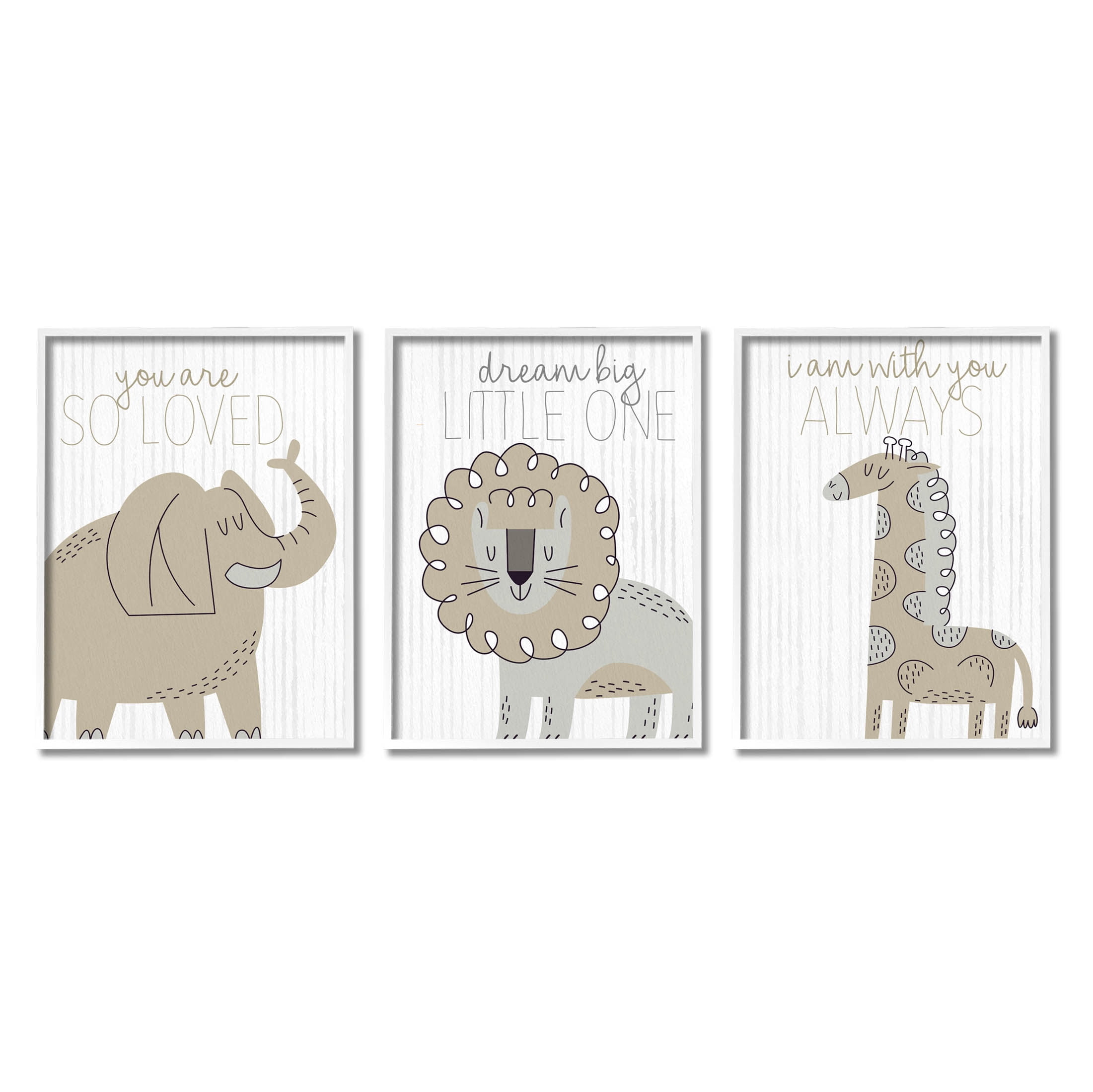 Stupell Industries Comforting Animal Nursery Sentiments Graphic Art White Framed Art Print Wall Art, Set of 3, Design by Kim Allen