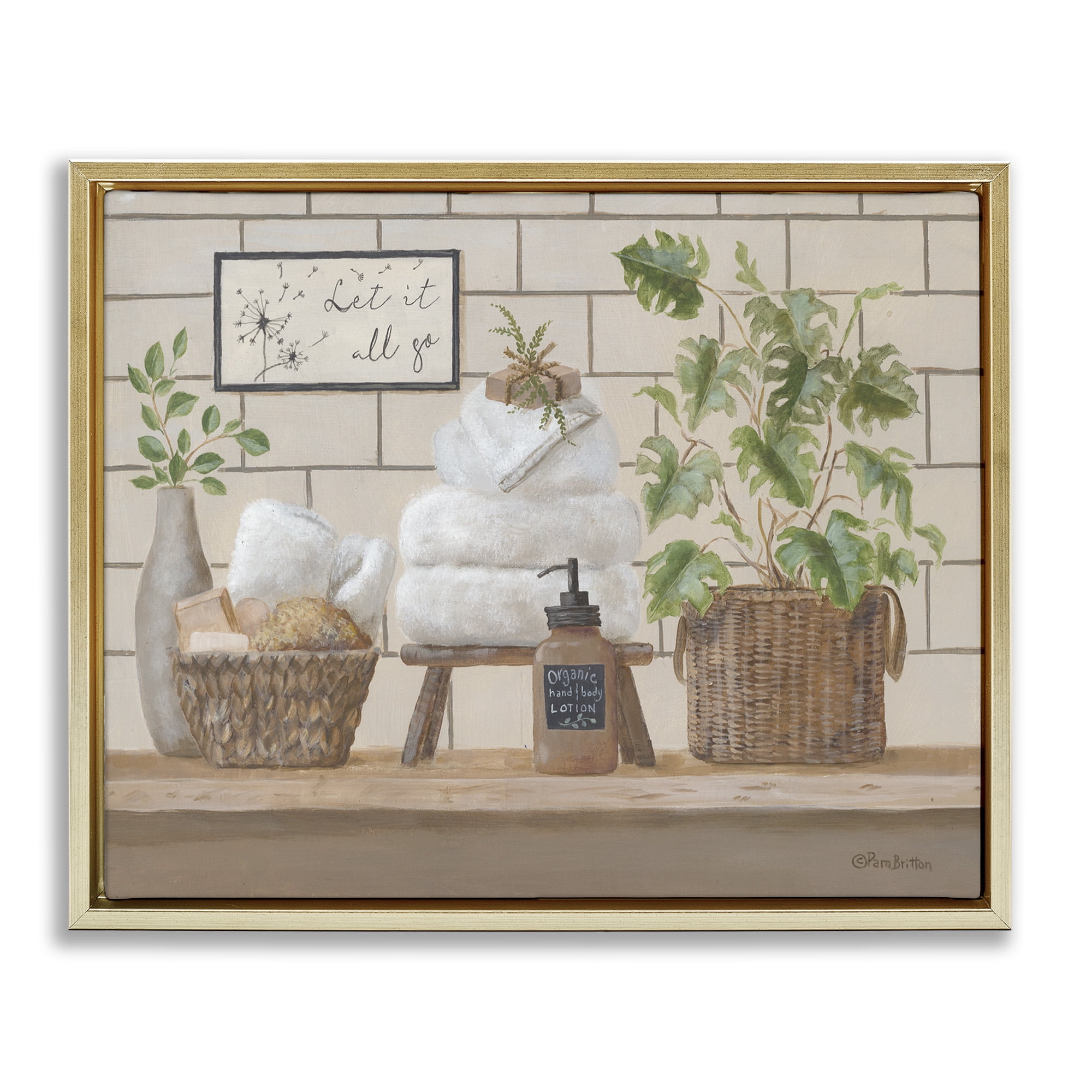 Stupell Industries Comforting Bathroom Spa Still Life Framed Floater Canvas Wall Art, 17 x 21