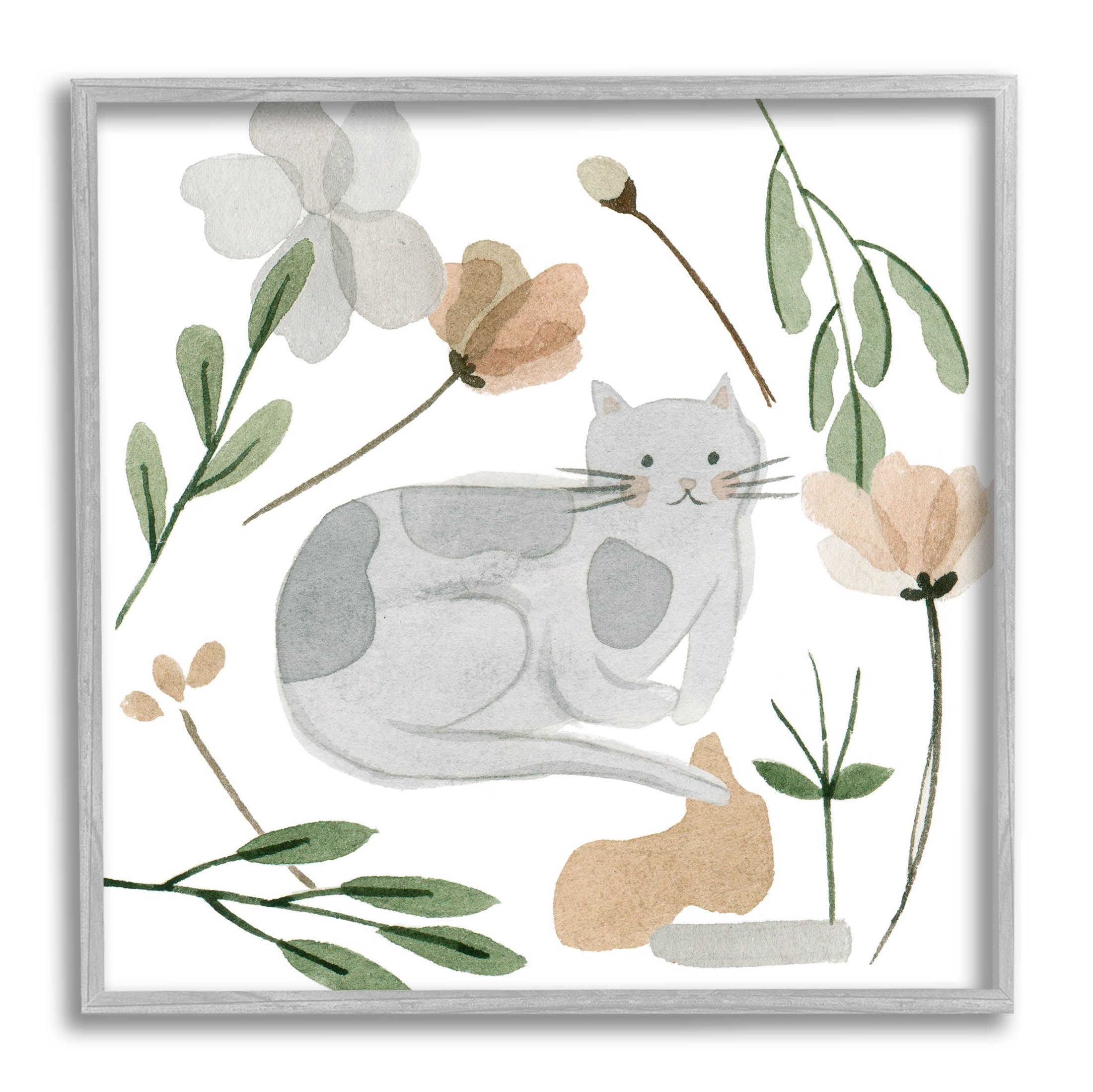 Stupell Industries Comfy Cat Varied Botanicals Graphic Art Gray Framed Art Print Wall Art, Design by Melissa Wang