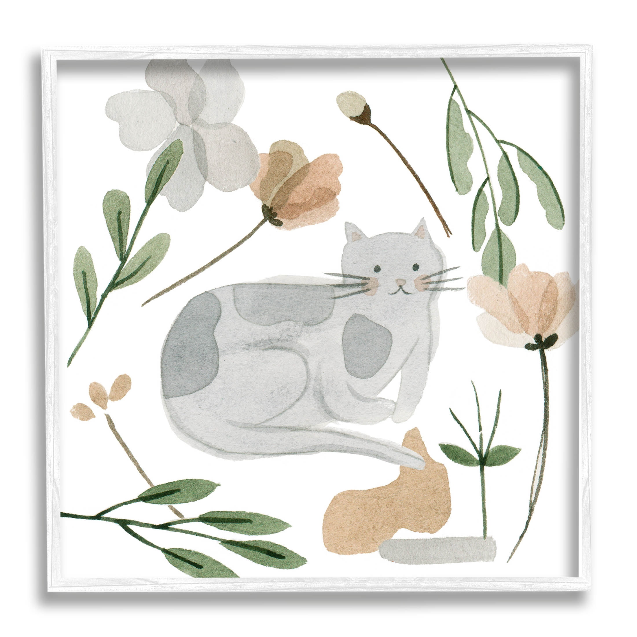 Stupell Industries Comfy Cat Varied Botanicals Graphic Art White Framed Art Print Wall Art, Design by Melissa Wang