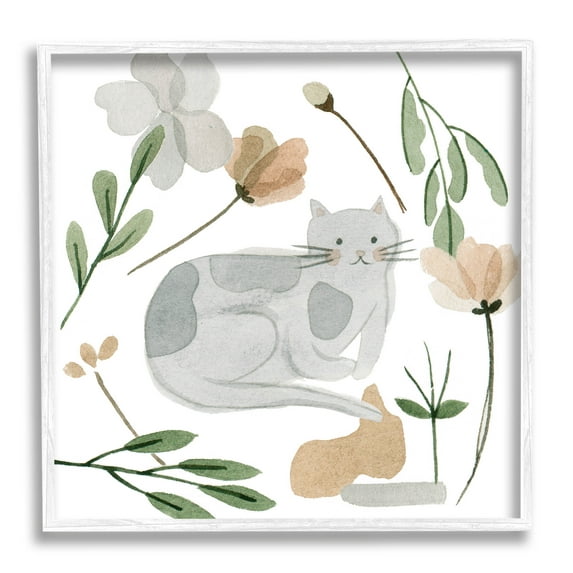 Stupell Industries Comfy Cat Varied Botanicals Graphic Art White Framed Art Print Wall Art, Design by Melissa Wang