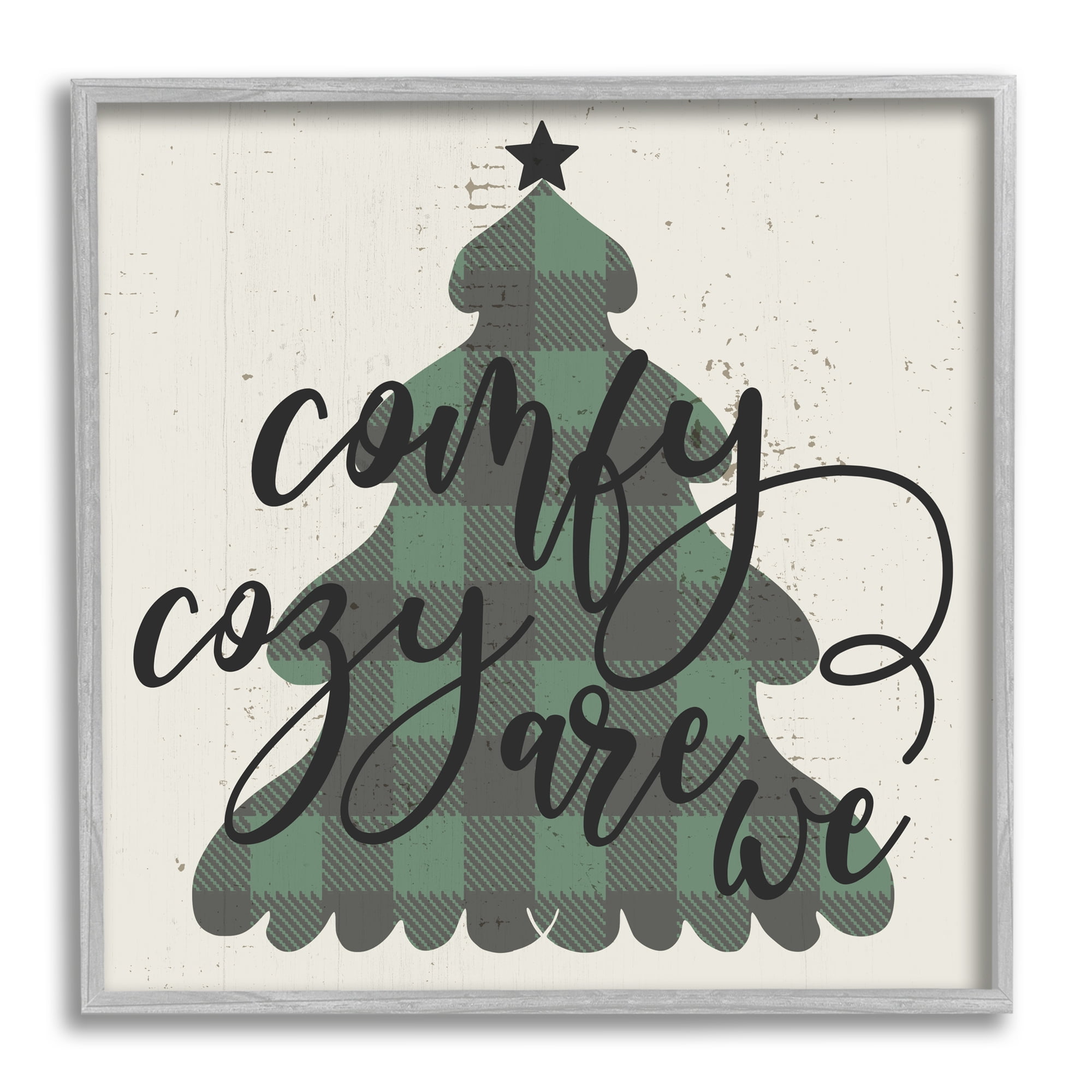 Gray Framed Plaid Christmas Tree Quote Wall Art, 12 x 12