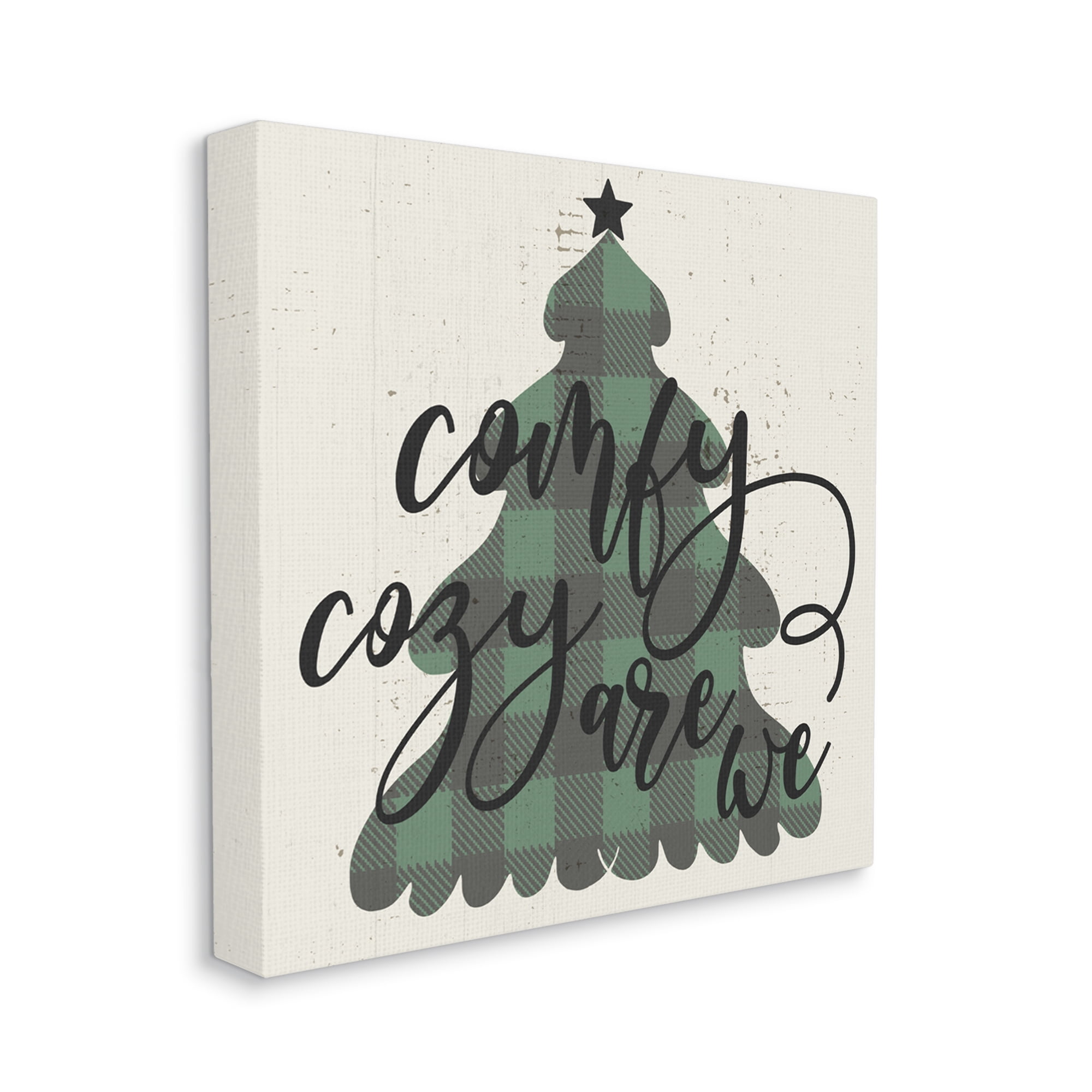Stupell Industries Comfy Cozy Are We Quote Plaid Christmas Tree Inspirational Painting Gallery Wrapped Canvas Print Wall Art, 30 x 30