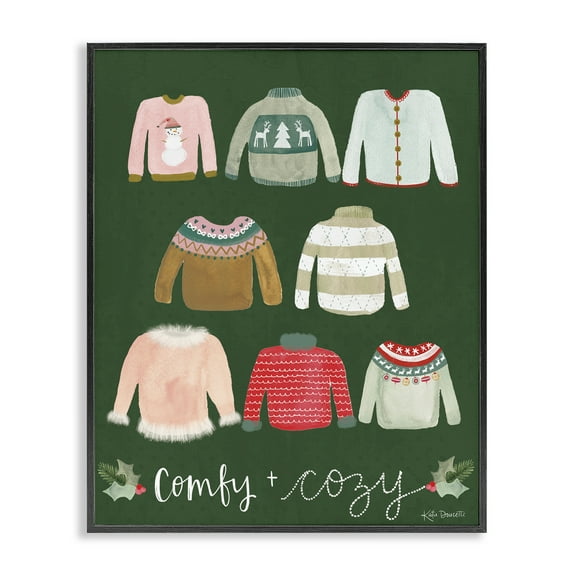 Stupell Industries Comfy & Cozy Sweaters Holiday Painting Black Framed Art Print Wall Art, 11 x 14