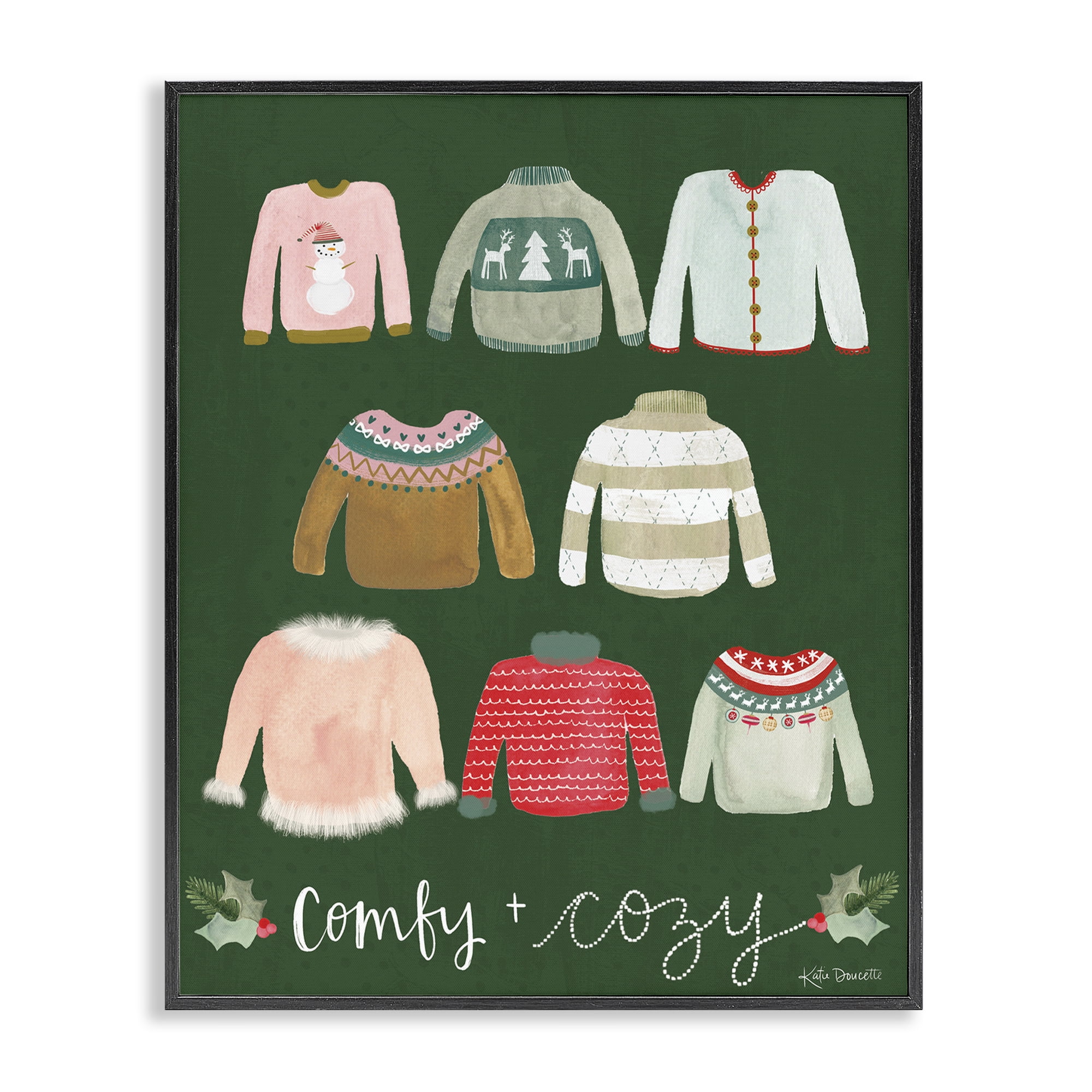 Stupell Industries Comfy & Cozy Sweaters Holiday Painting Black Framed Art Print Wall Art, 16 x 20