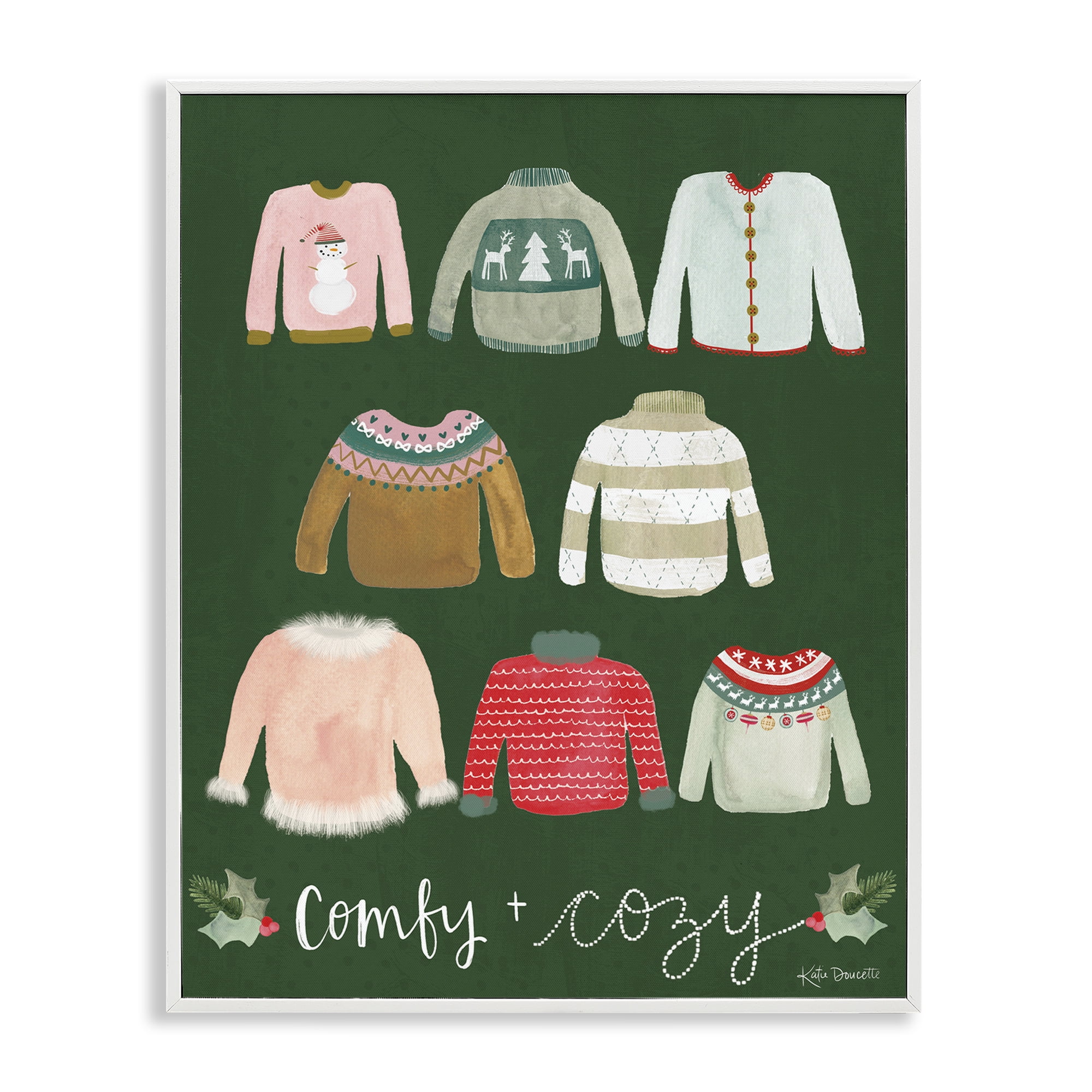 Stupell Industries Comfy & Cozy Sweaters Holiday Painting White Framed Art Print Wall Art, 24 x 30