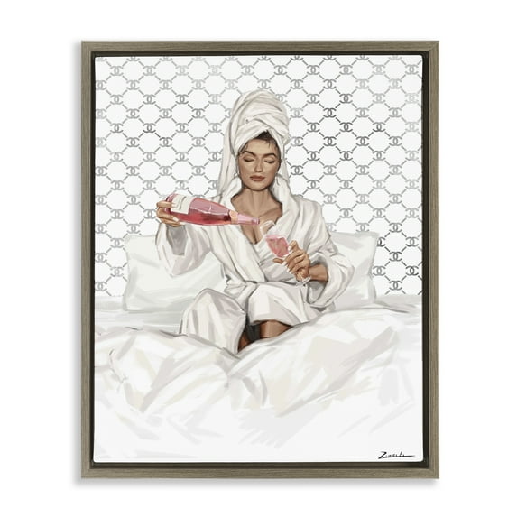Stupell Industries Comfy Pouring Champagne Brown Framed Floater Canvas Wall Art design by Ziwei Li, 31 x 25