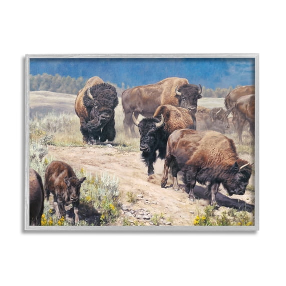 Stupell Industries Commander In Chief Bison Herd Animals & Insects Painting Gray Framed Art Print Wall Art