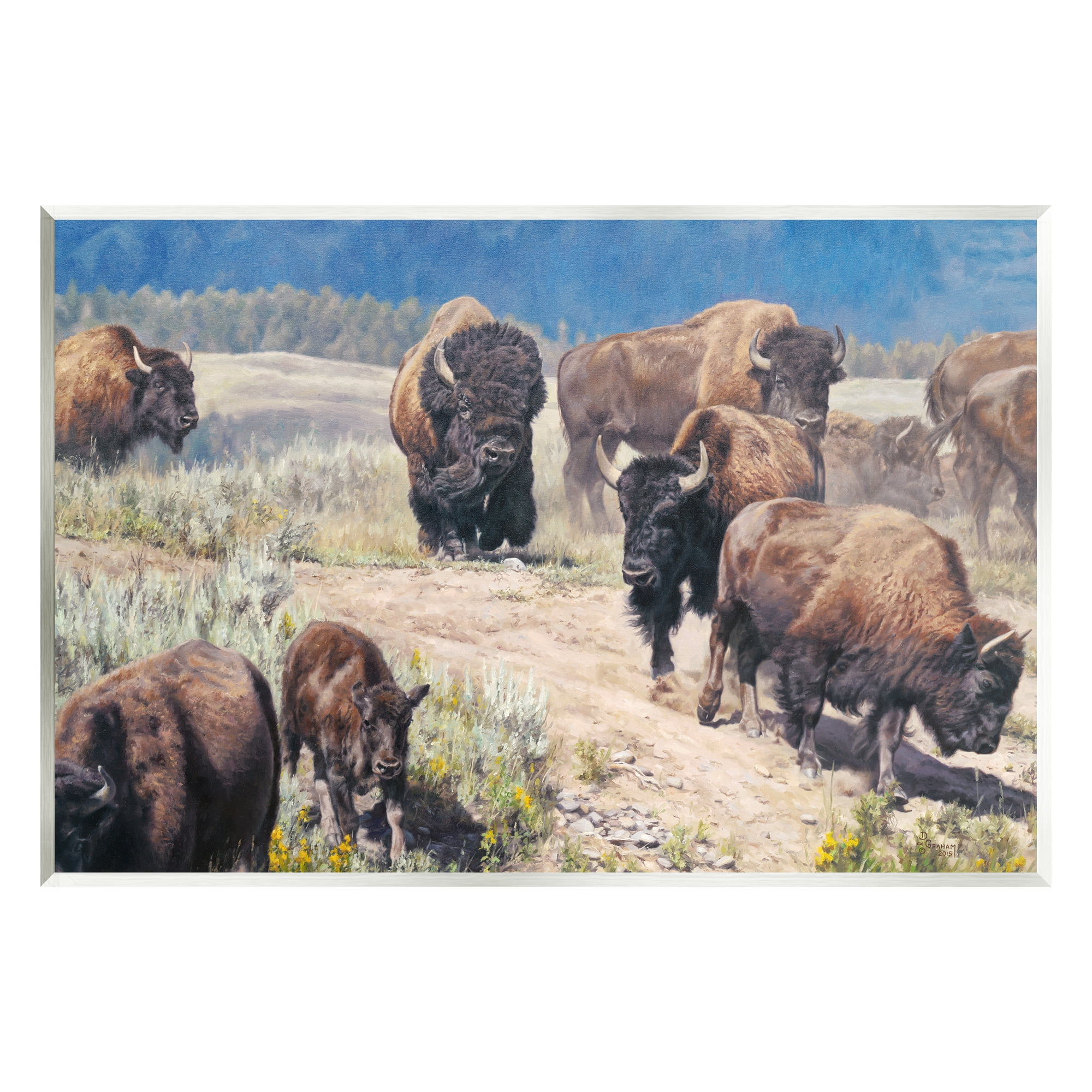 Stupell Industries Commander In Chief Bison Herd Animals & Insects Painting Unframed Art Print Wall Art